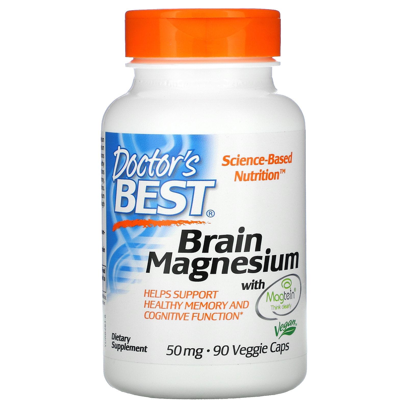 Doctor's Best, Suplemento de magnesio para el cerebro con Magtein, 50 mg, 90 cápsulas vegetales