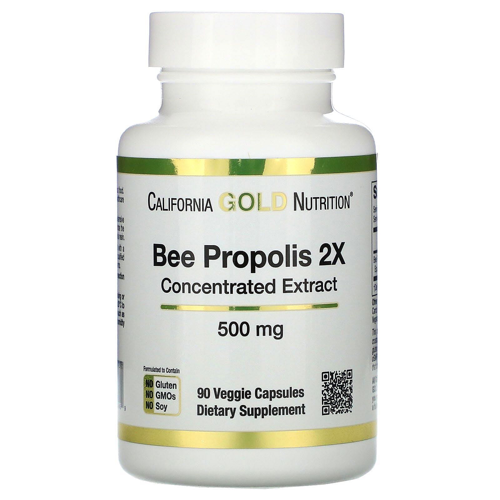 California Gold Nutrition, Propóleo de abeja 2X, Extracto concentrado, 500 mg, 90 cápsulas vegetales