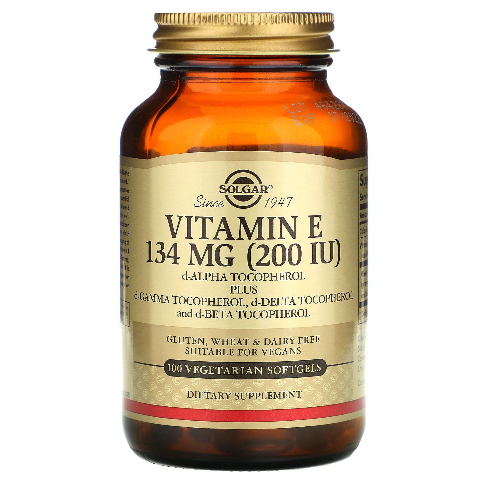 Solgar, Naturally Sourced Vitamin E, 200 IU, 100 Vegetarian Softgels