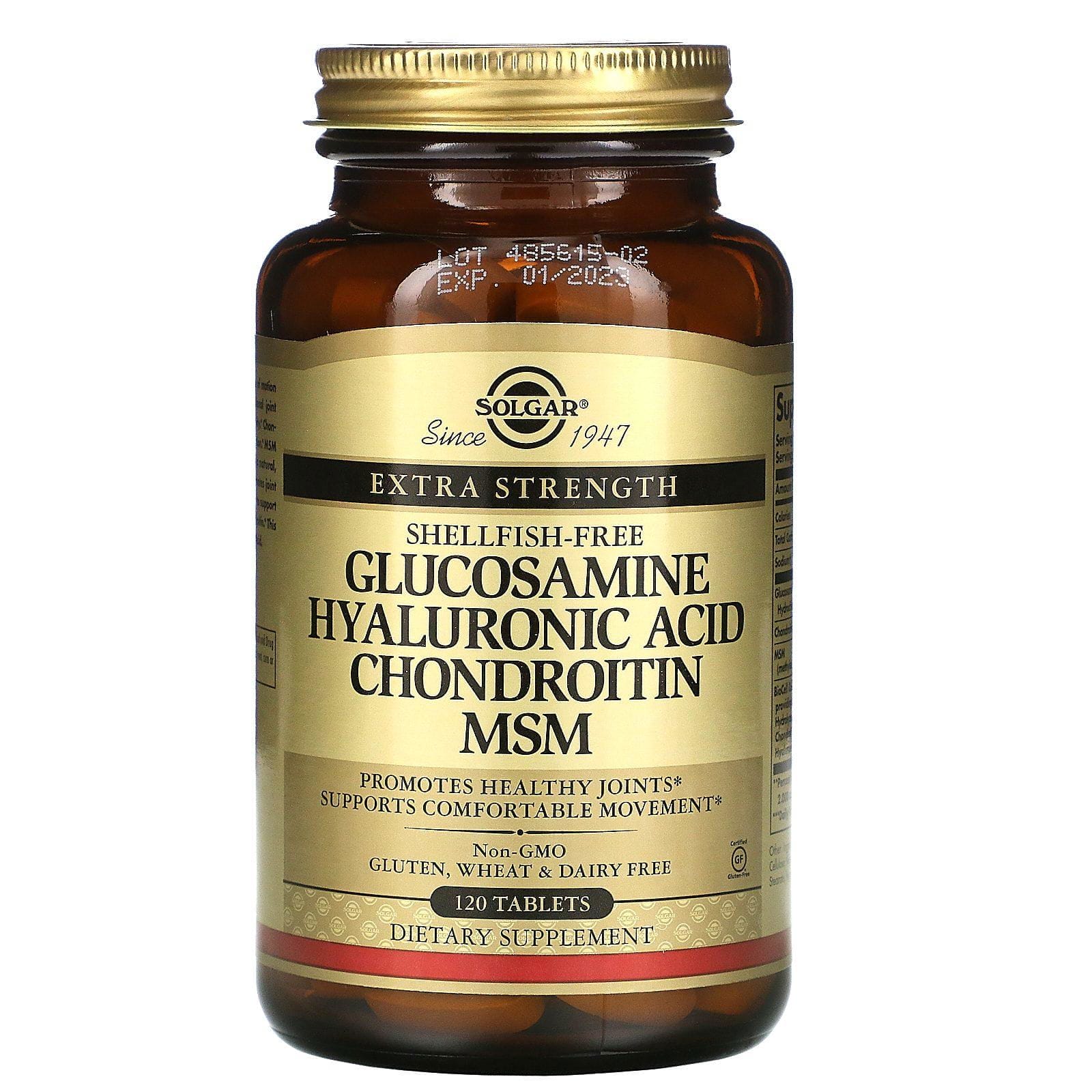 Solgar, Glucosamina, ácido hialurónico, condroitina y MSM, 120 comprimidos