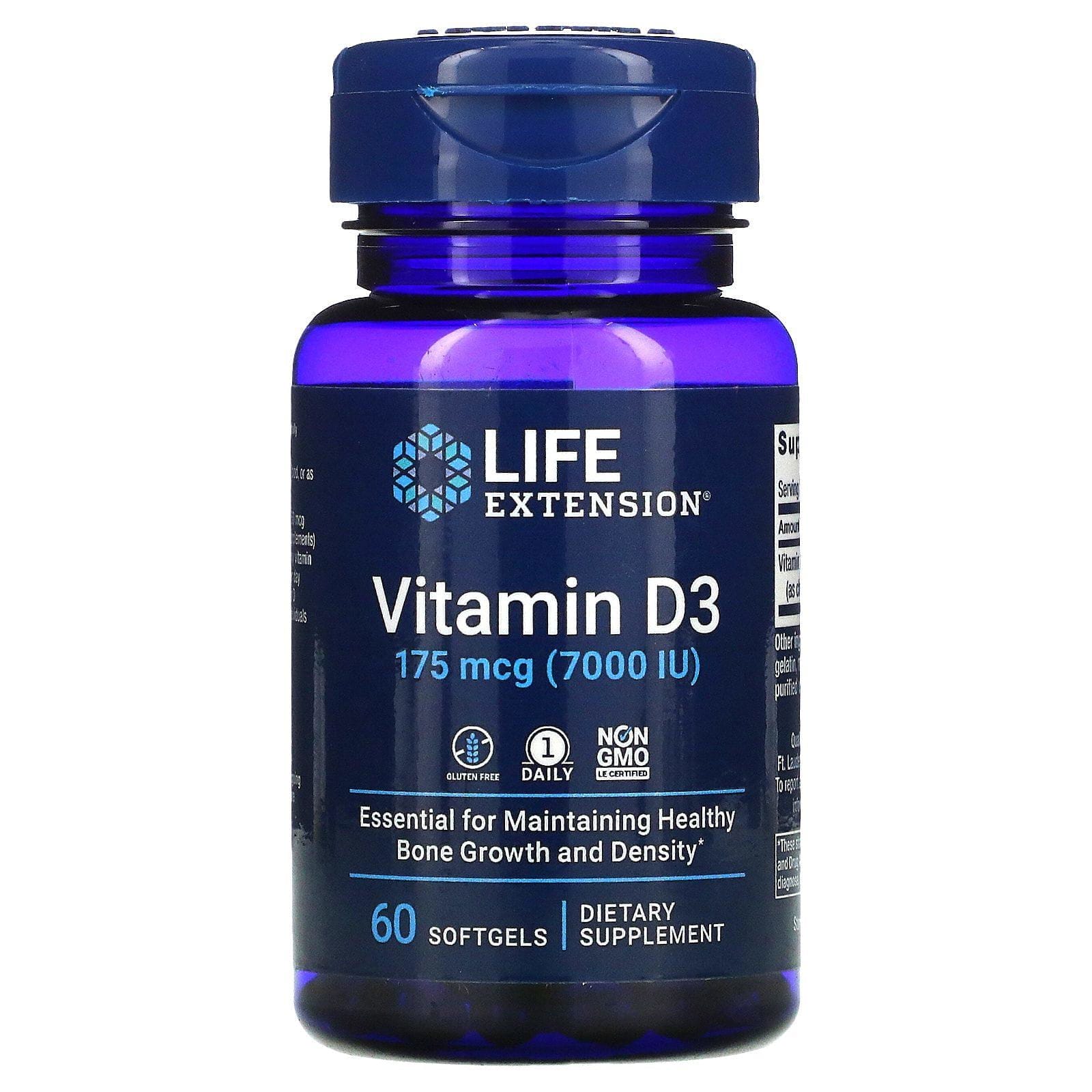Life Extension, Vitamin D3, 175 mcg (7,000 IU), 60 Softgels