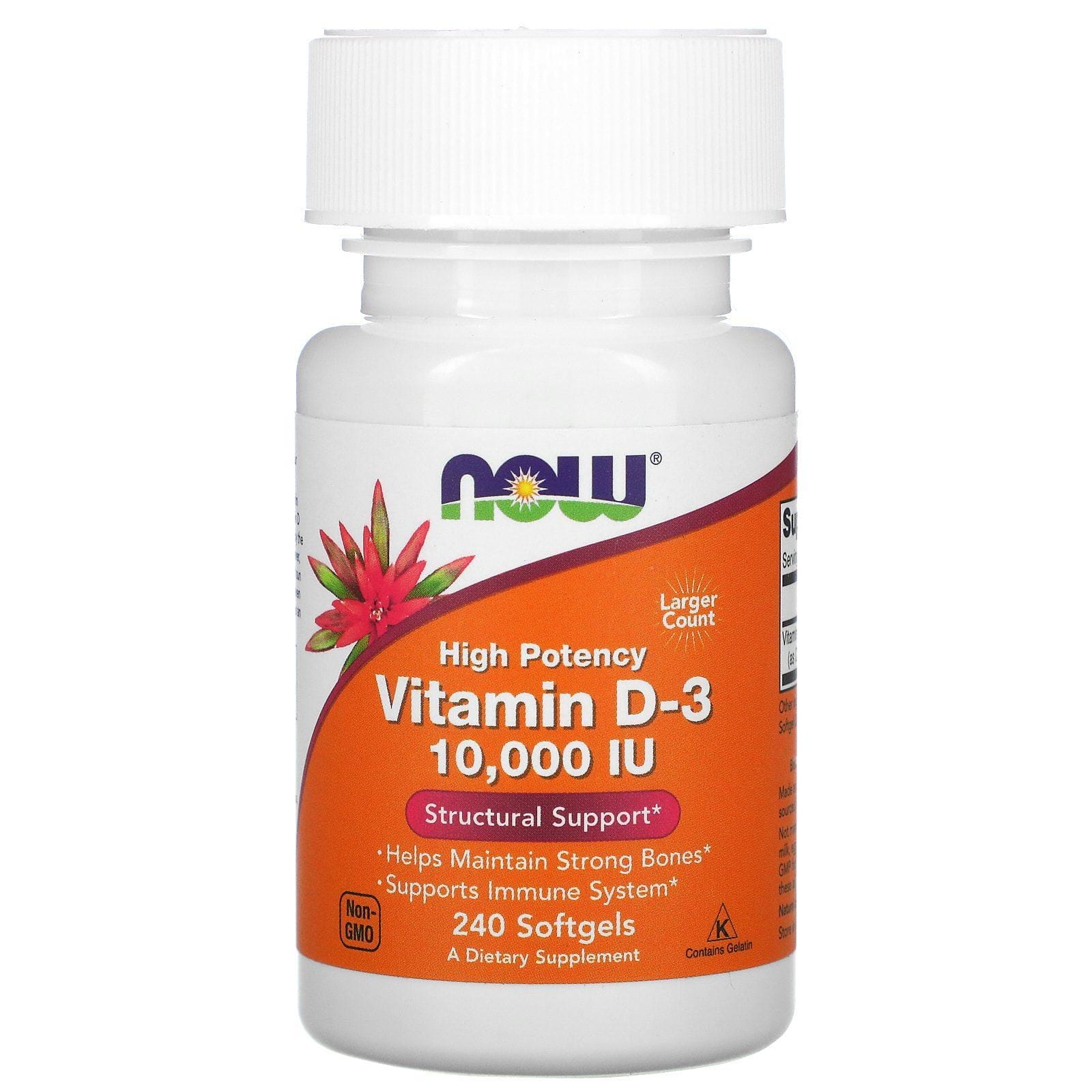 Now Foods, Vitamina D3 de alta potencia, 10.000 UI, 240 cápsulas blandas