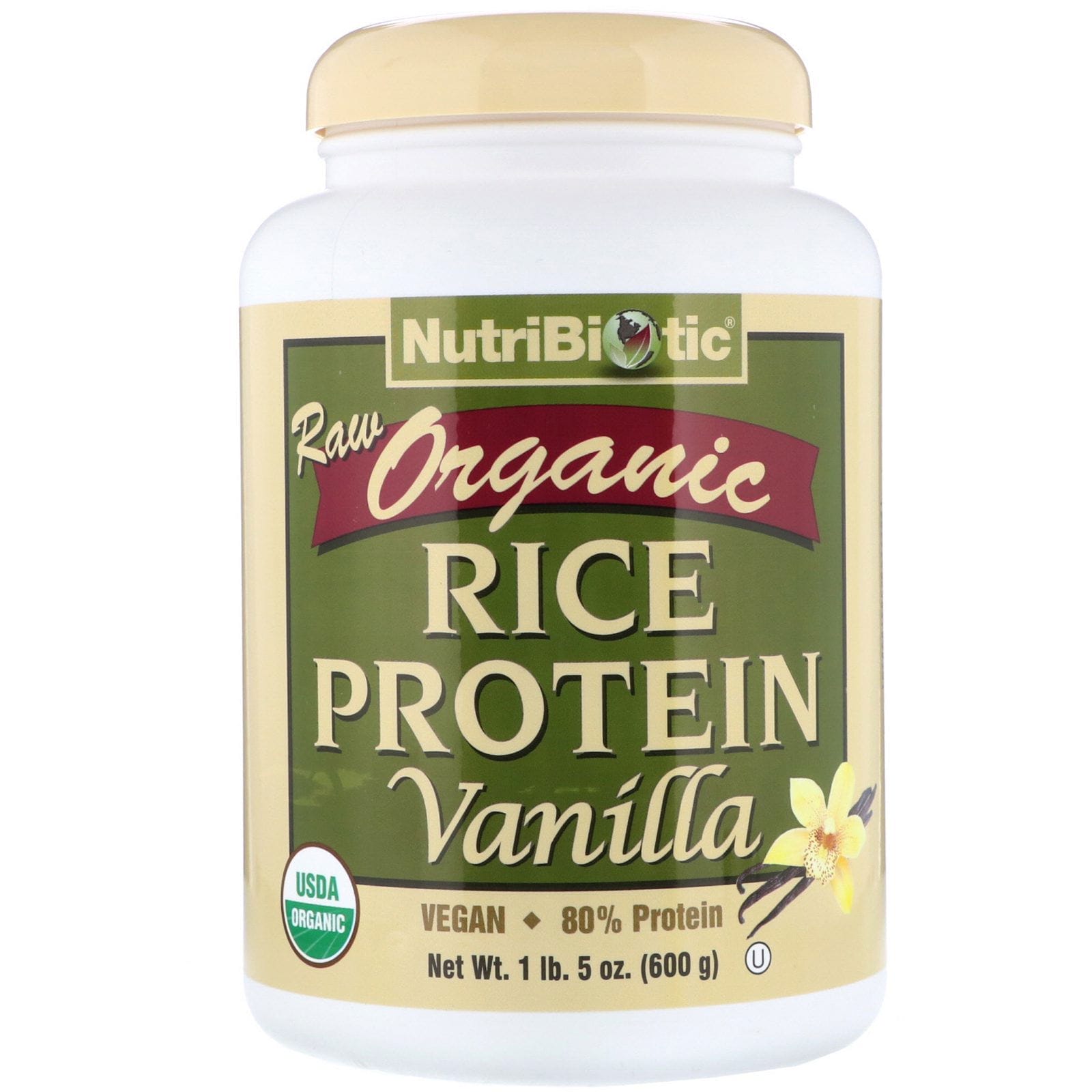 NutriBiotic, Proteína de Arroz Orgánica Cruda, Vainilla, 1 lb 5 oz (600 g)