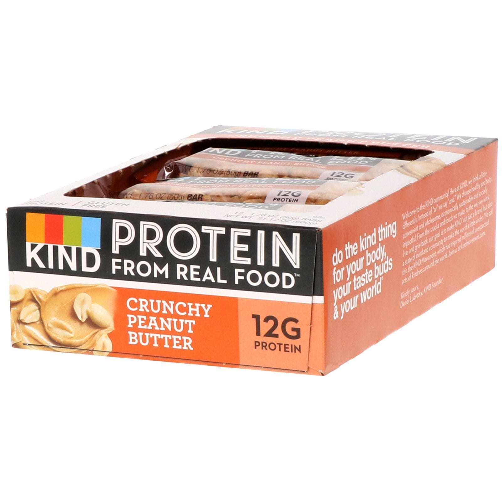 KIND Bars, Barras de proteína, Mantequilla de maní crocante, 12 barras, 1.76 oz (50 g) c/u