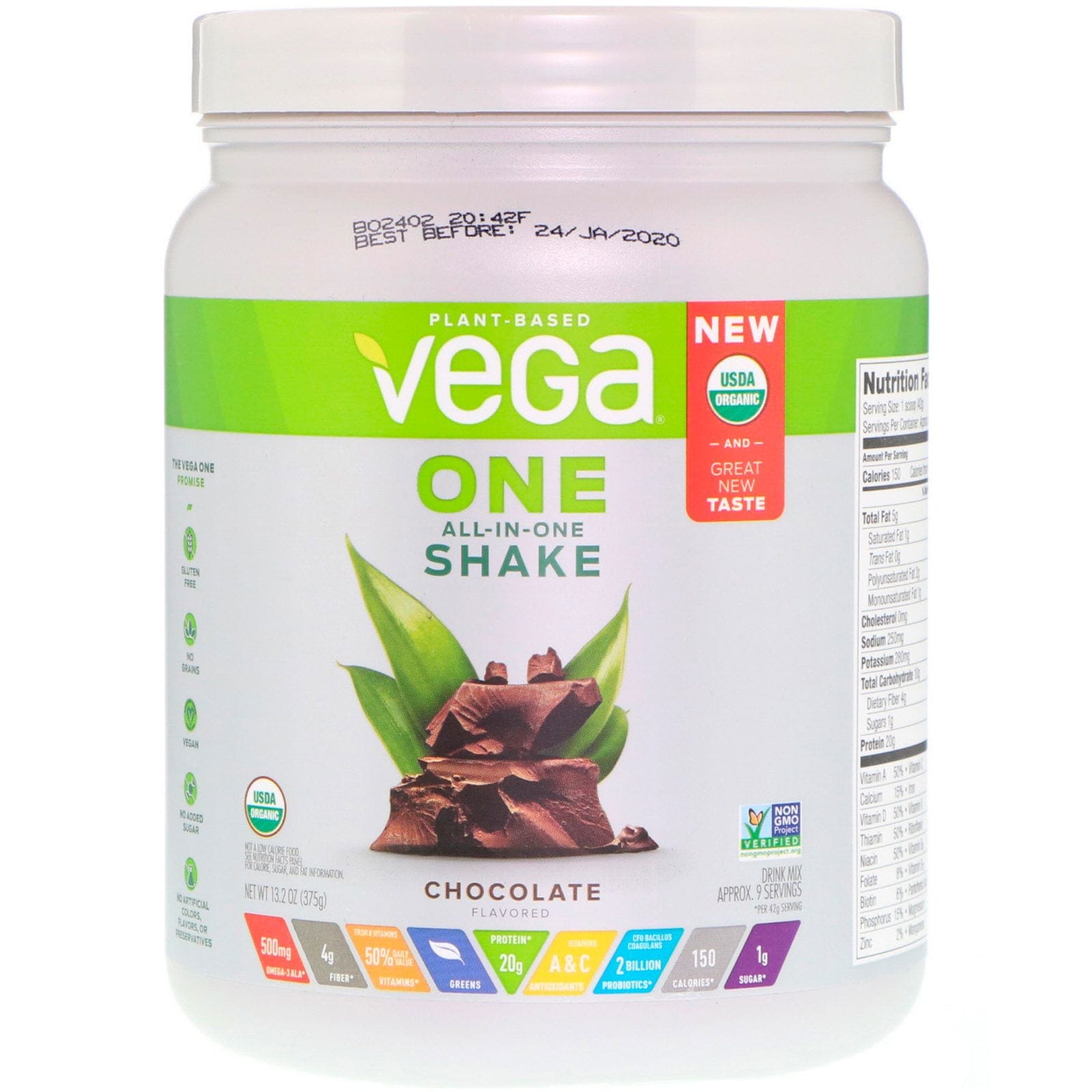 Vega, Uno, batido todo en uno, chocolate, 13.2 oz (375 g)