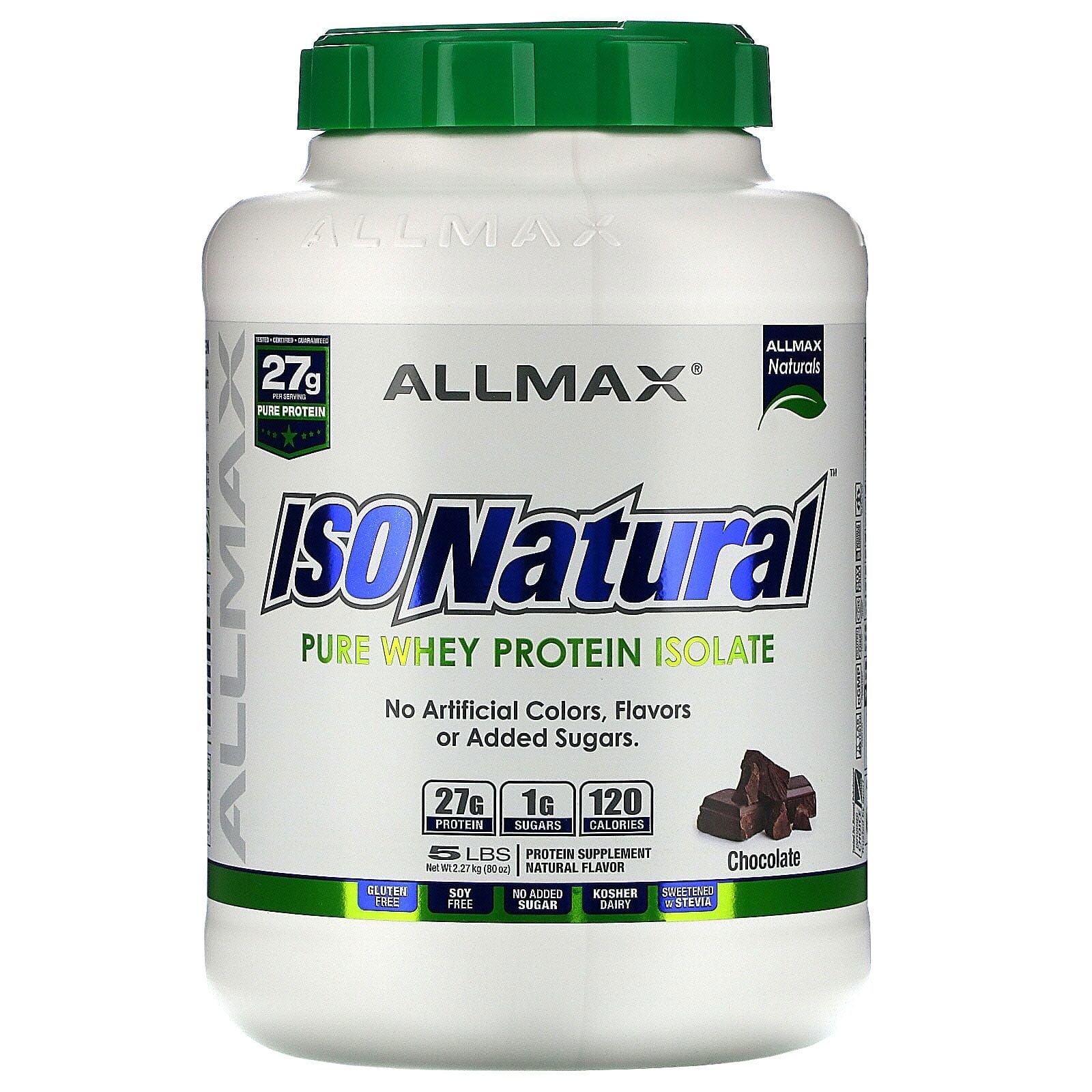 ALLMAX Nutrition, IsoNatural, aislado de proteína de suero de leche ultrapuro y 100 % natural, chocolate, 5 lb
