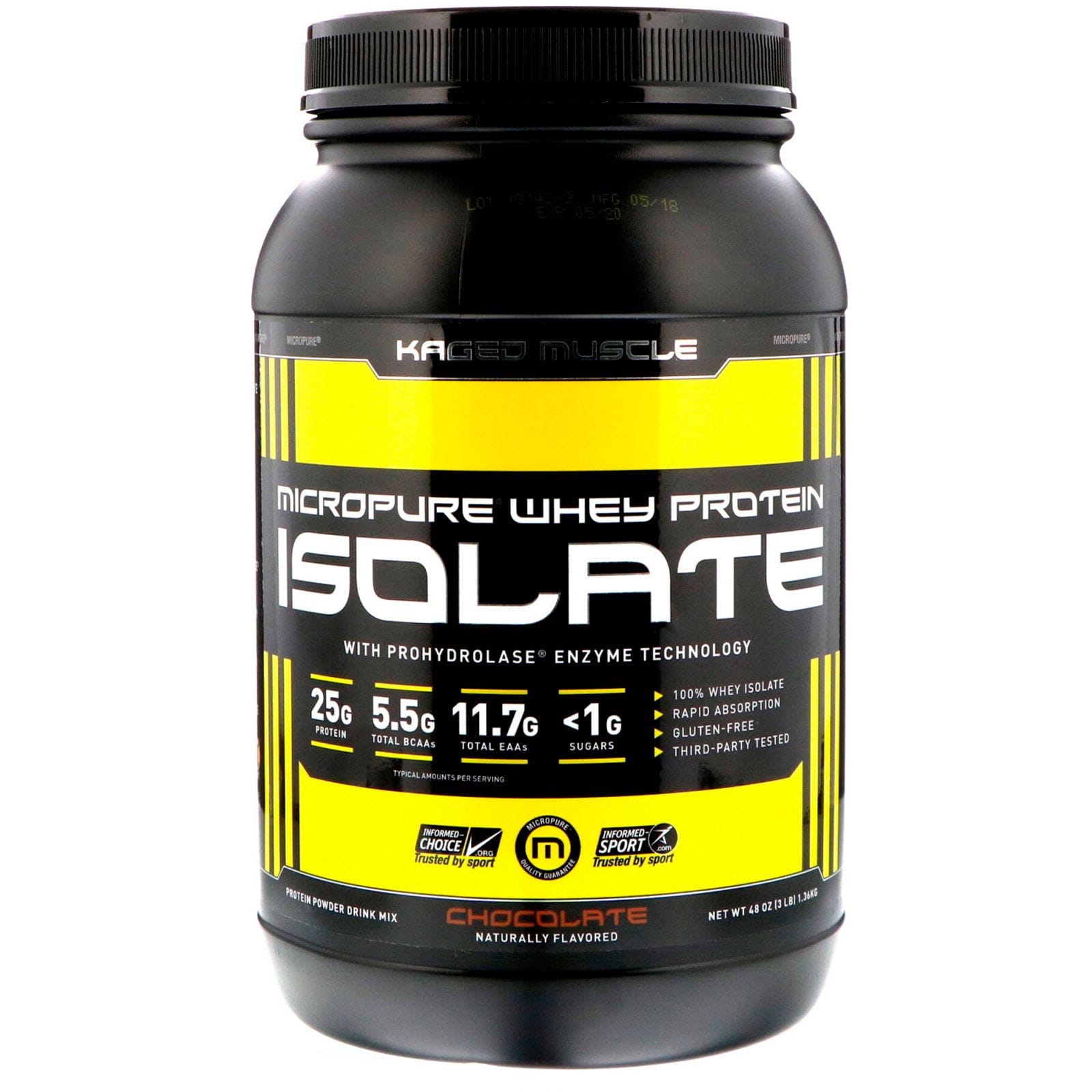 Kaged Muscle, Aislado proteína de suero de leche MicroPuro, chocolate, 48 oz (1.36 kg)