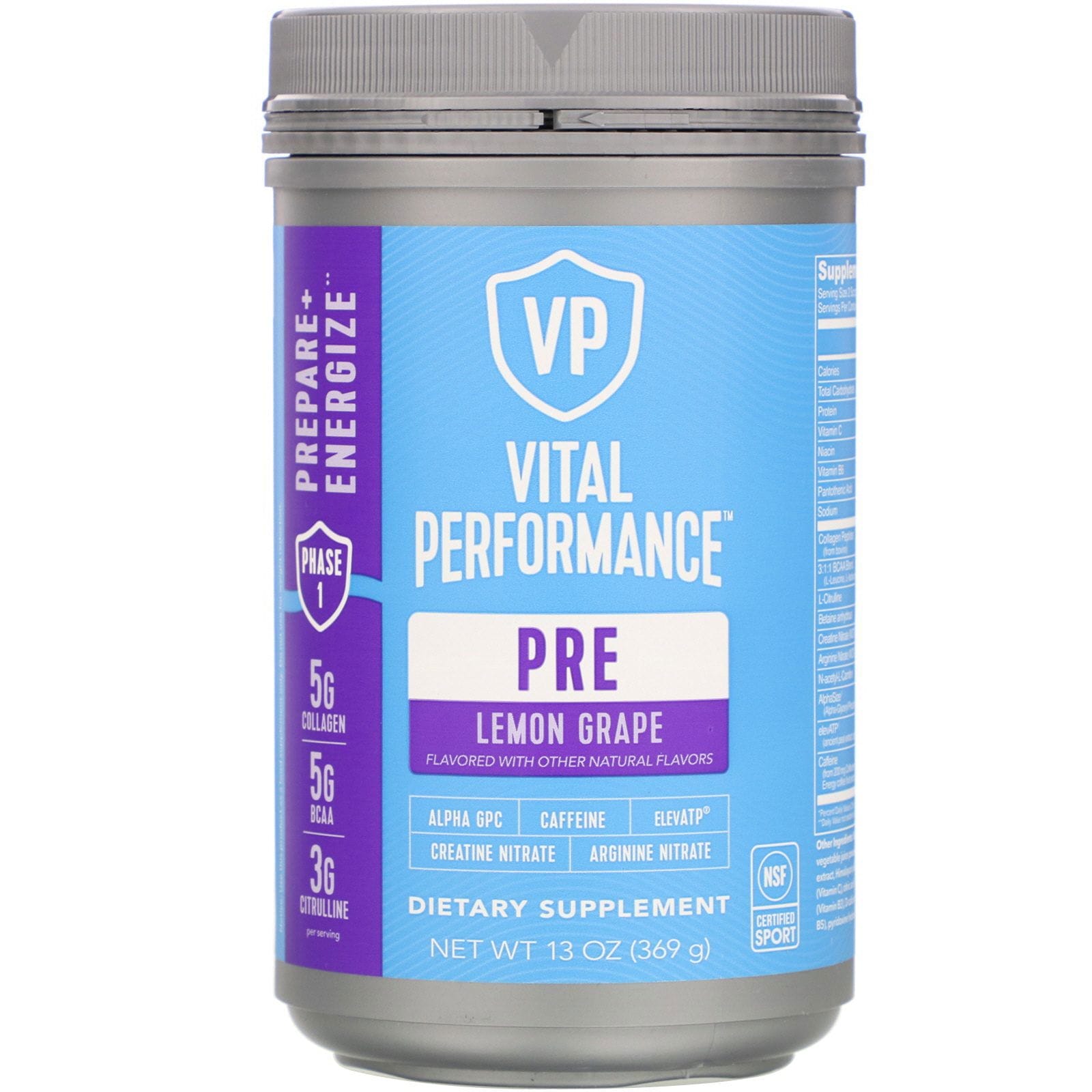 Vital Proteins, Vital Performance, Pre, Limón y uva, 369 g (13 oz)