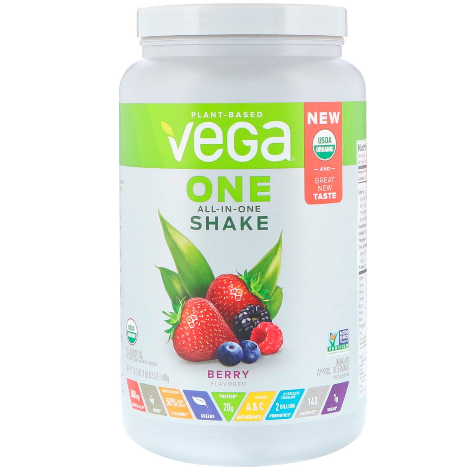Vega, One, batido todo en uno, bayas, 24.3 oz (688 g)