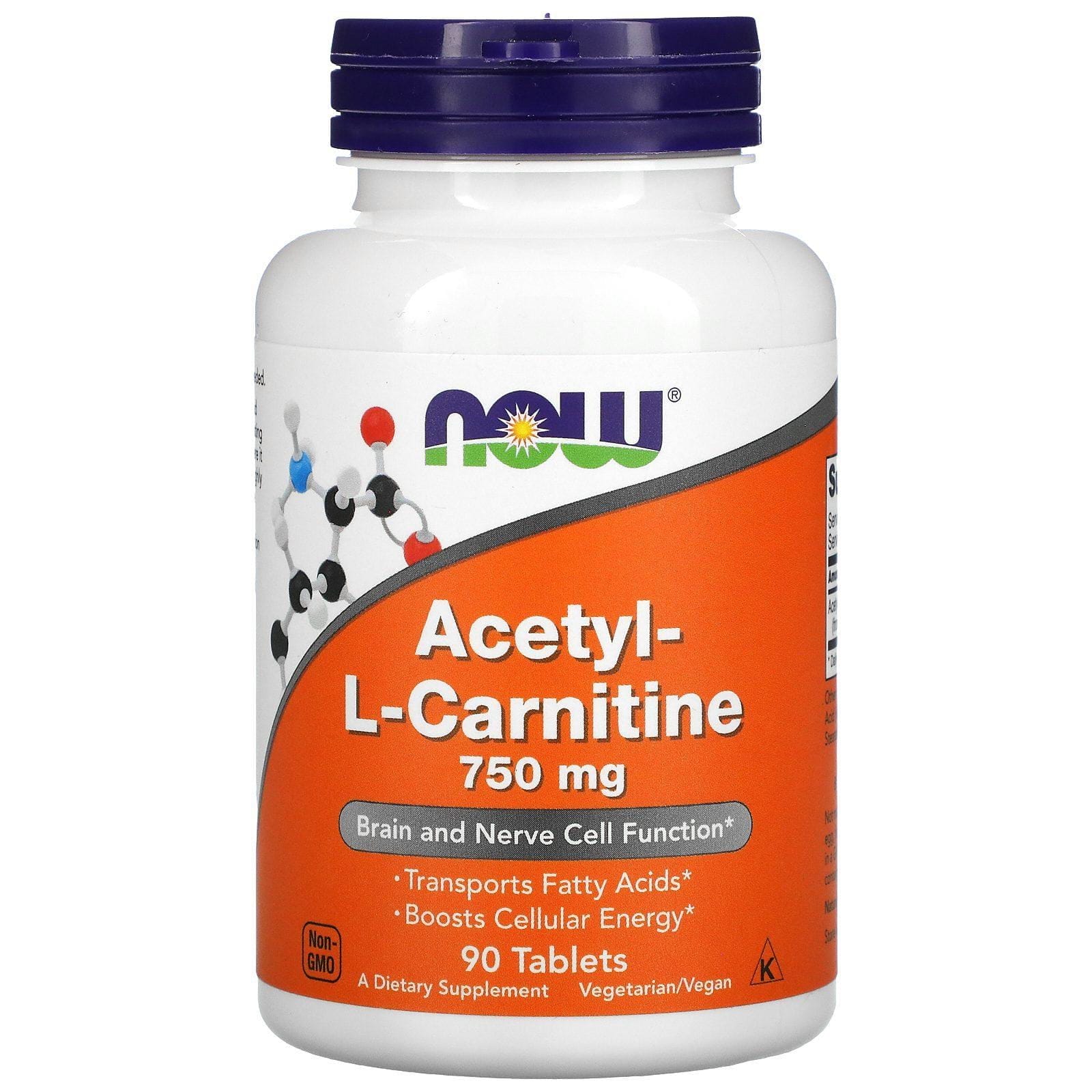 Now Foods, Acetil-L-Carnitina, 750 mg, 90 comprimidos