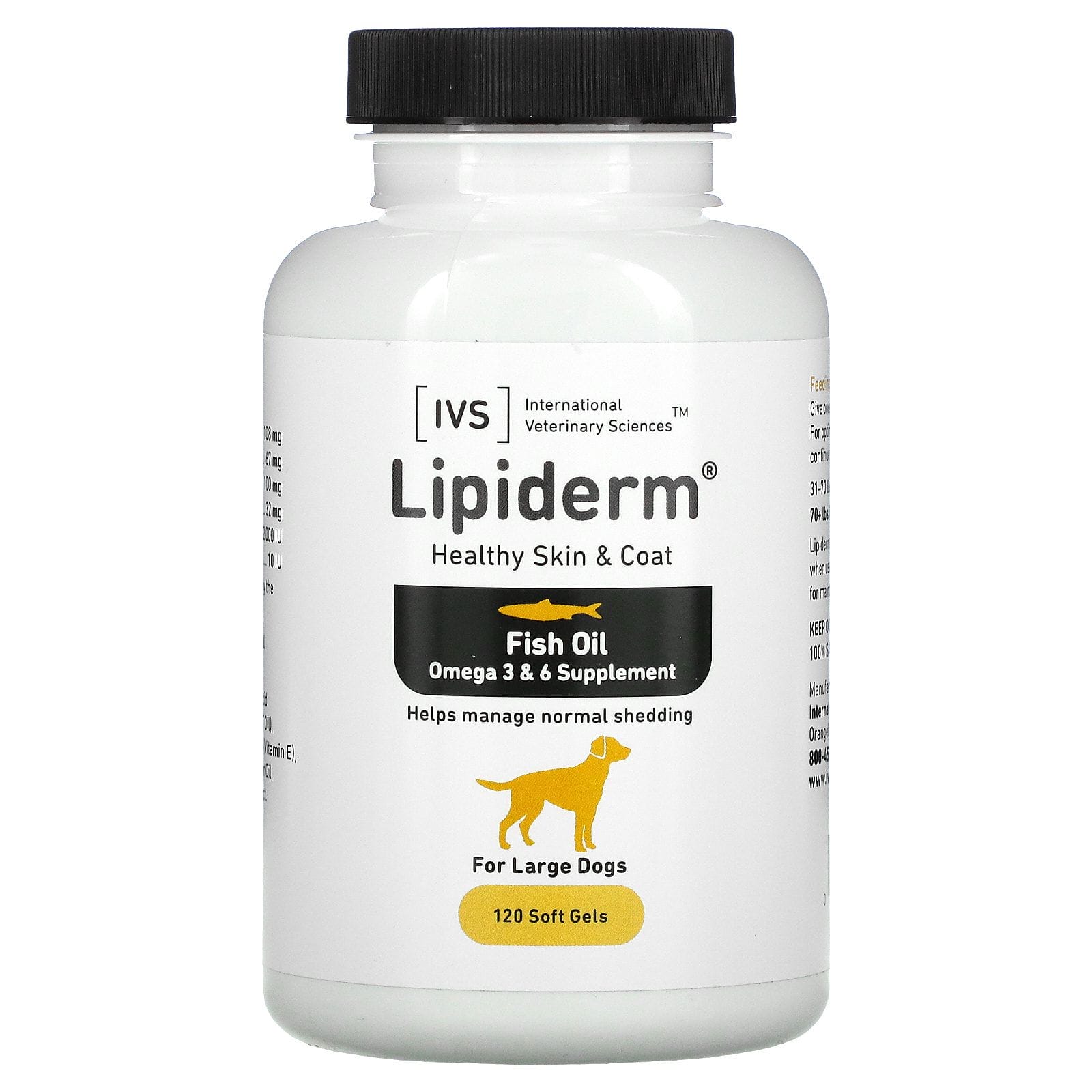 International Veterinary Sciences, Lipiderm, Healthy Skin & Coat, For Large Dogs, 120 Softgels