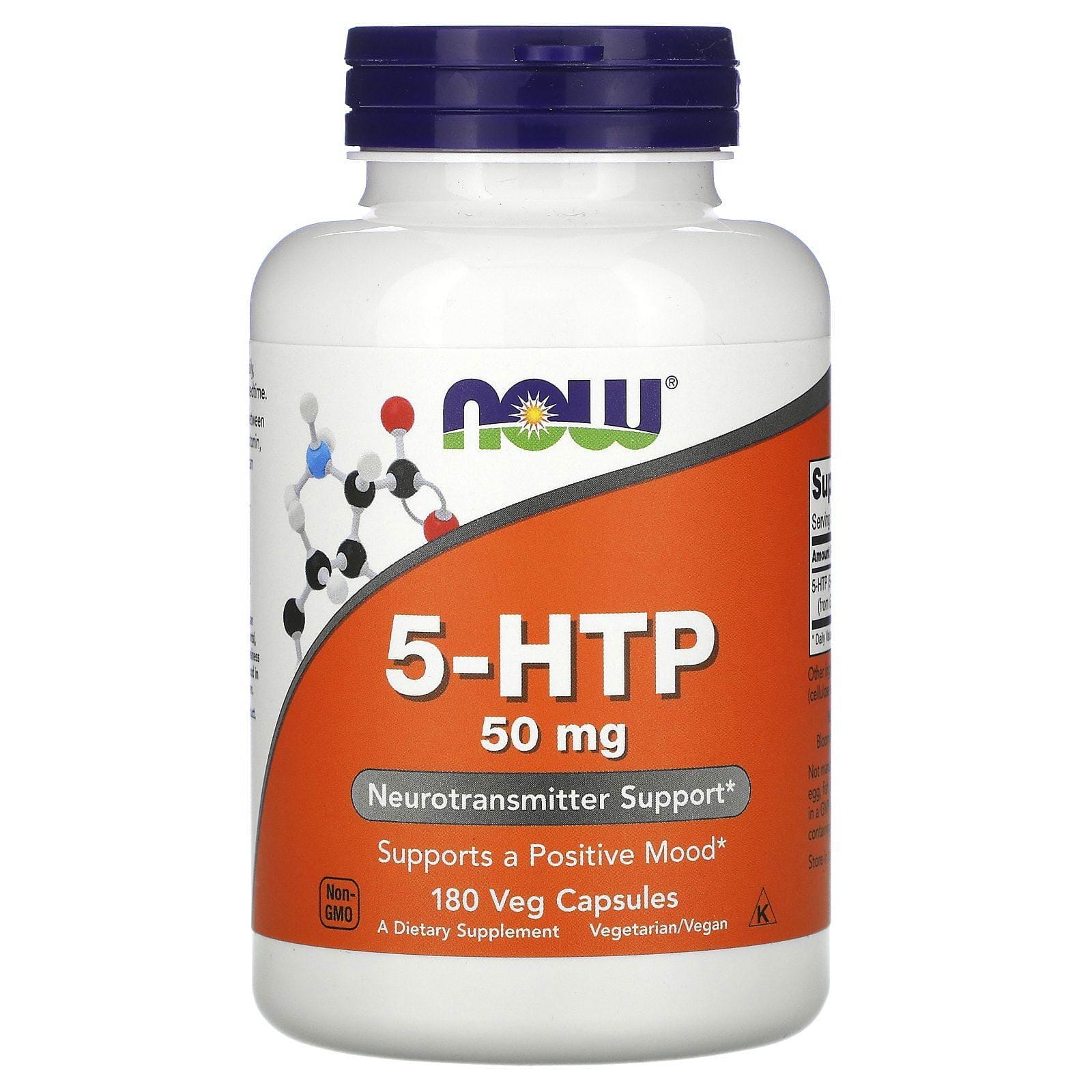 Now Foods, 5-HTP, 50 mg, 180 cápsulas vegetales