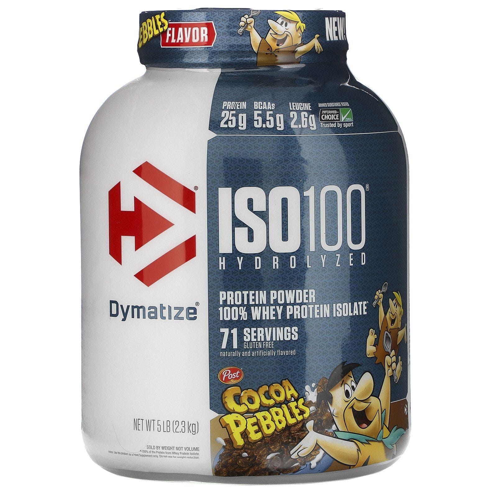 Dymatize Nutrition, ISO100 hidrolizado, 100 % aislado de proteína de suero de leche, Cocoa Pebbles, Sabor a cacao, 2,3 kg (5 lb)