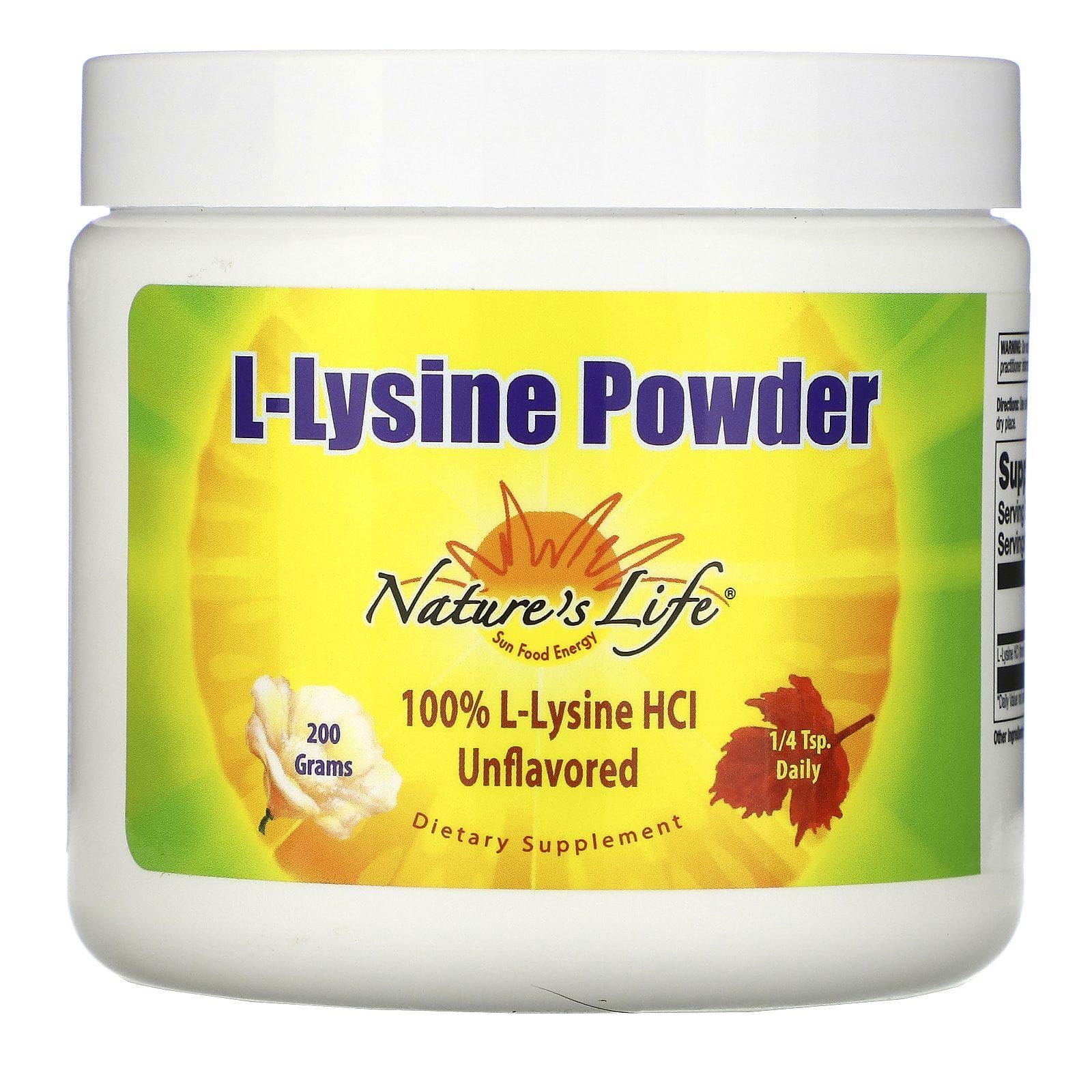 Nature's Life, Polvo de L-lisina, sin sabor, 200 g