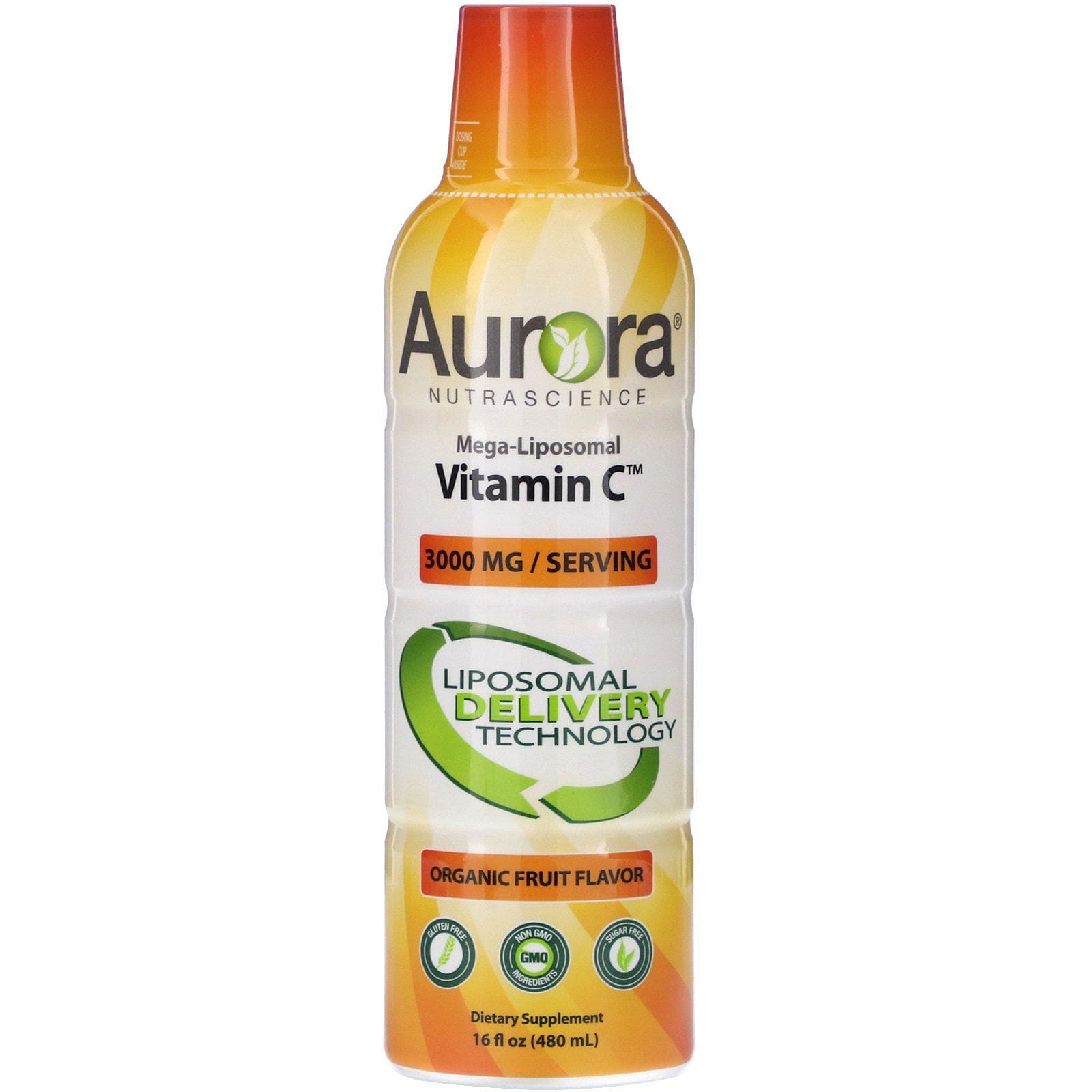 Aurora Nutrascience, Mega-Liposomal Vitamin C, Sabor a frutas orgánicas, 3000 mg, 480 ml (16 oz. líq.)