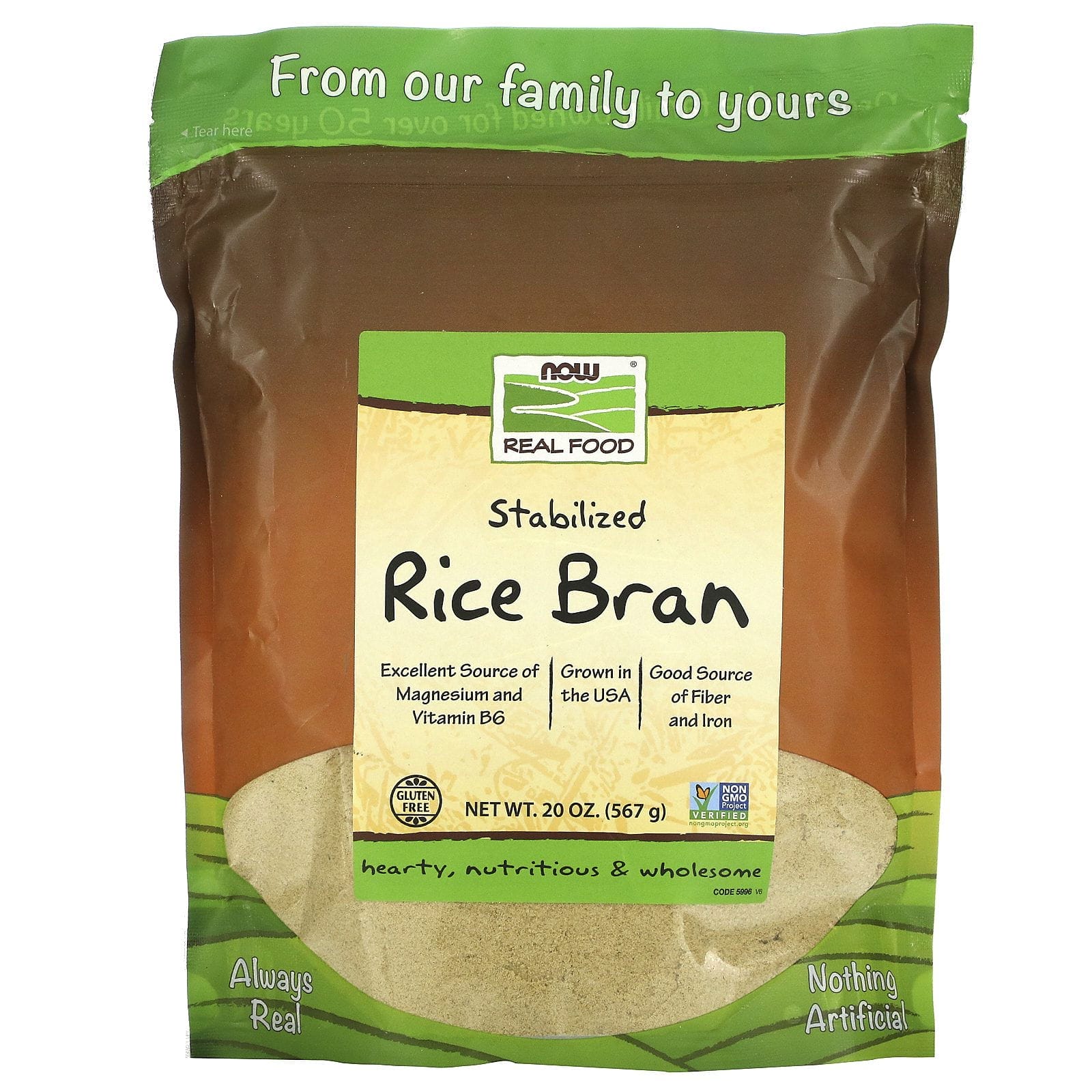 Now Foods, Alimento Real, Salvado de arroz estabilizado, 20 oz (567 g)