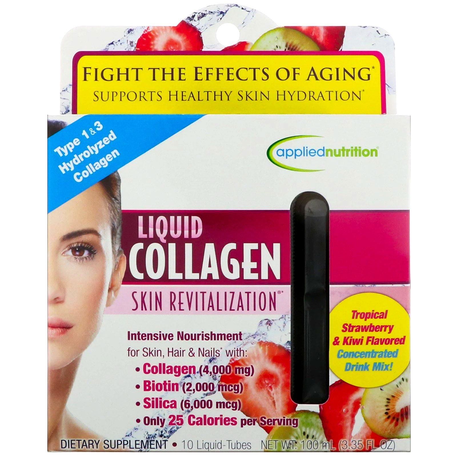 appliednutrition, Colágeno líquido, revitalización de la piel, fresa tropical y kiwi con sabor, 10 tubos de líquido, 10 ml c/u
