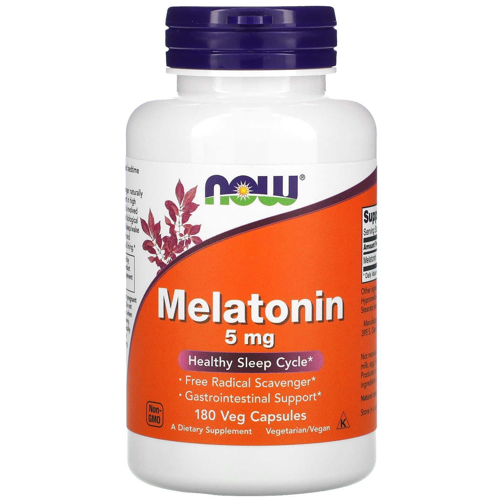 NOW Foods, Melatonina, 5 mg, 180 cápsulas vegetales