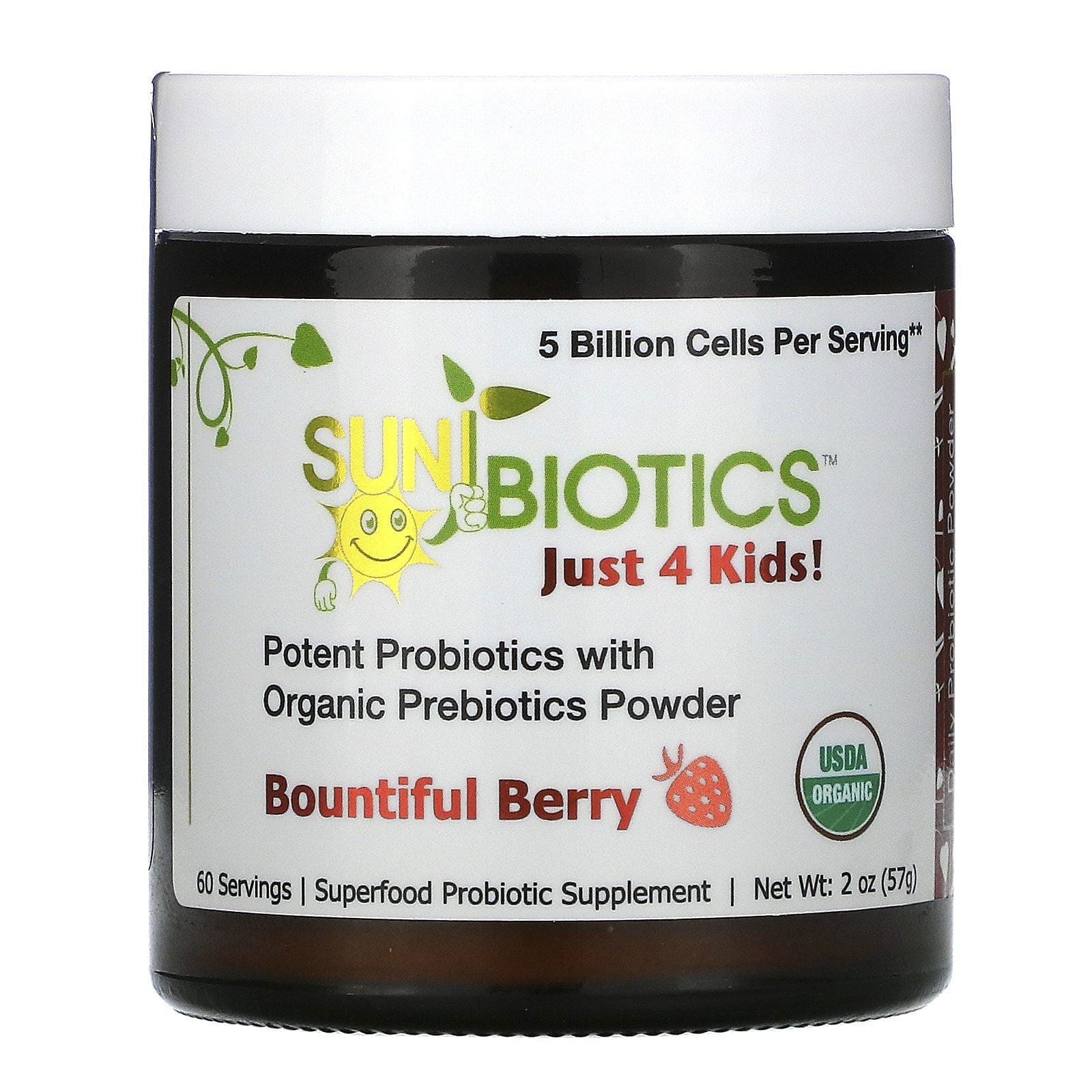 Sunbiotics, Just 4 Kids! Potent Probiotics with Organic Prebiotics Powder, Bountiful Berry, 2 oz (57 g)