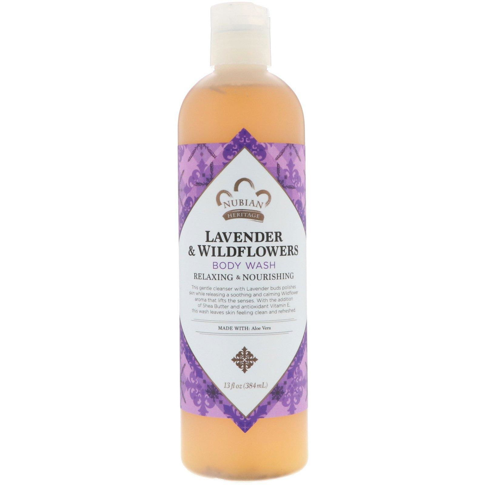 Nubian Heritage, Jabón líqudo para la ducha, Lavanda y Flores Silvestres, 384 ml (13 fl oz)
