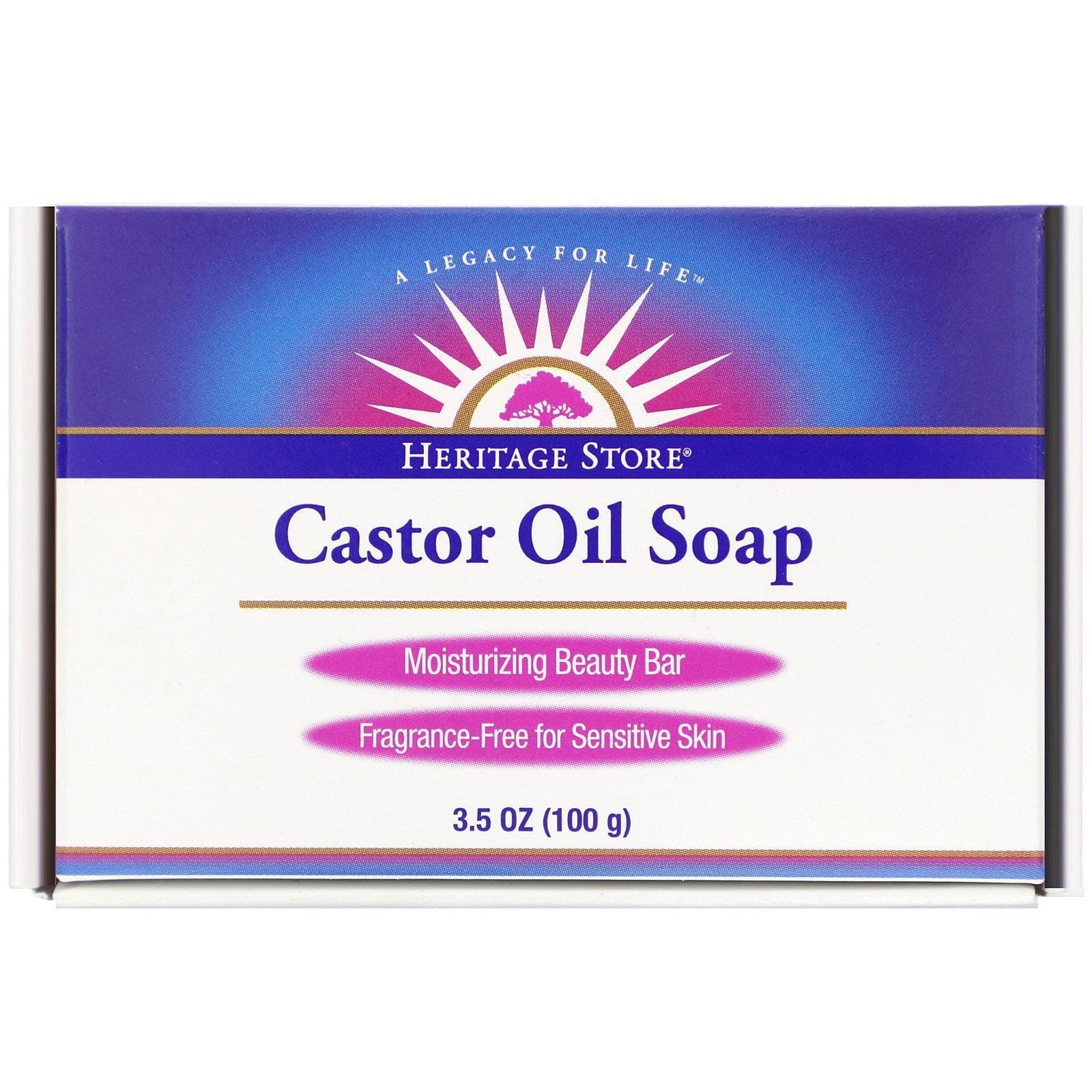 Heritage Store, Jabón Aceite de Castor, Barra de Jabón Hidratante, 3.5 oz (100 g)