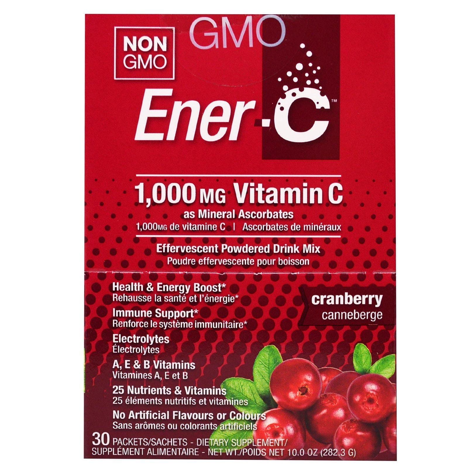 Ener-C, Vitamina C, mezcla de bebida en polvo efervescente, Arándano, 30 paquetes, 10,0 oz (282,3 g)
