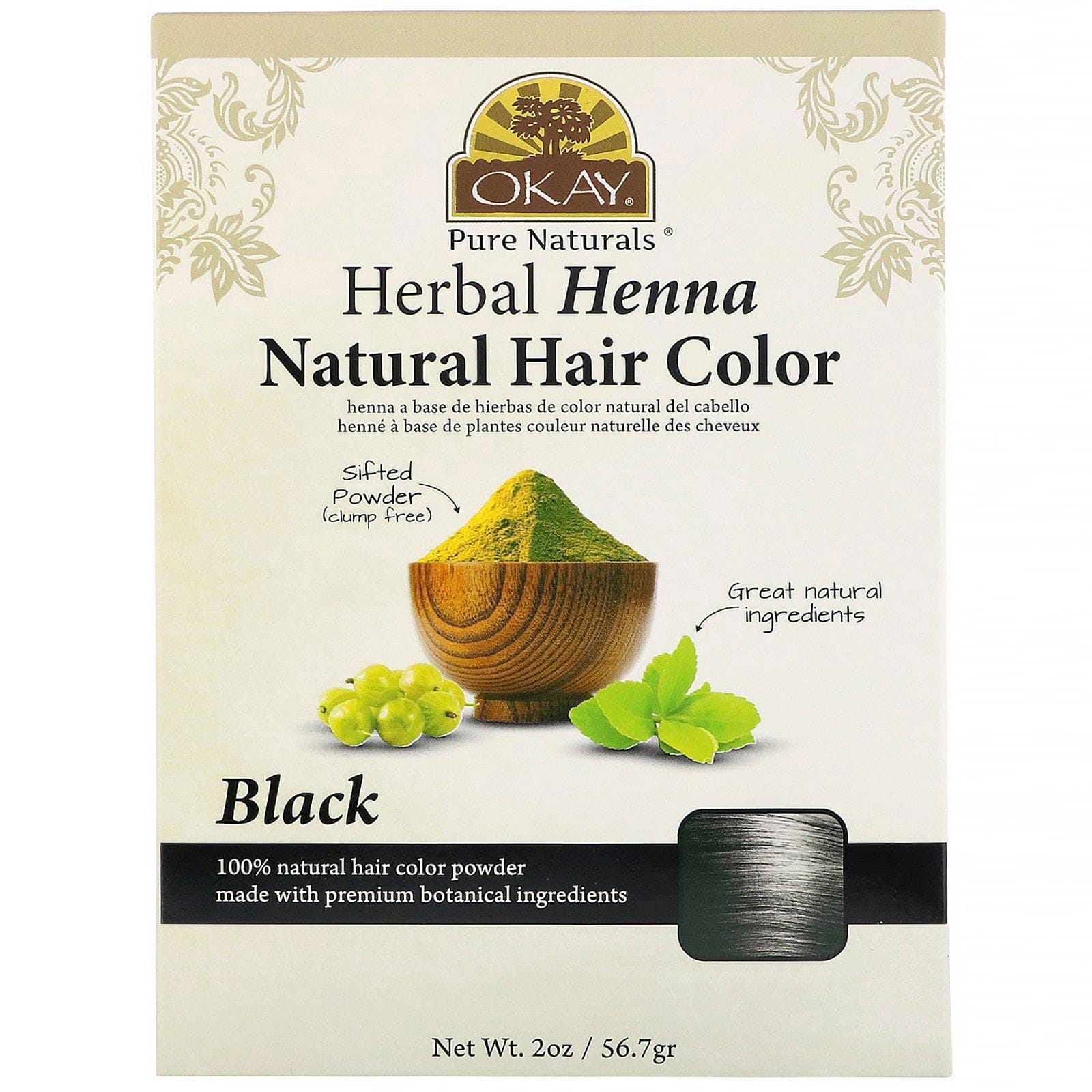 Okay Pure Naturals, Tintura para el cabello de henna, negro, 56,7 g (2 oz. líq.)