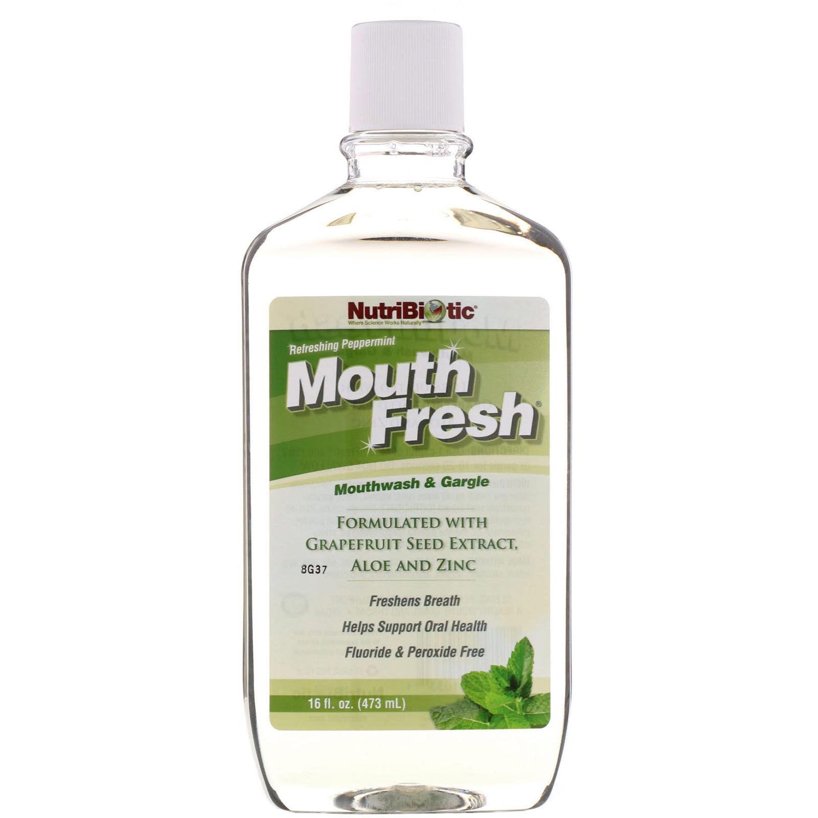 NutriBiotic, Mouth Fresh, enjuague bucal y gárgaras, hierbabuena refrescante, 16 fl oz (473 ml)
