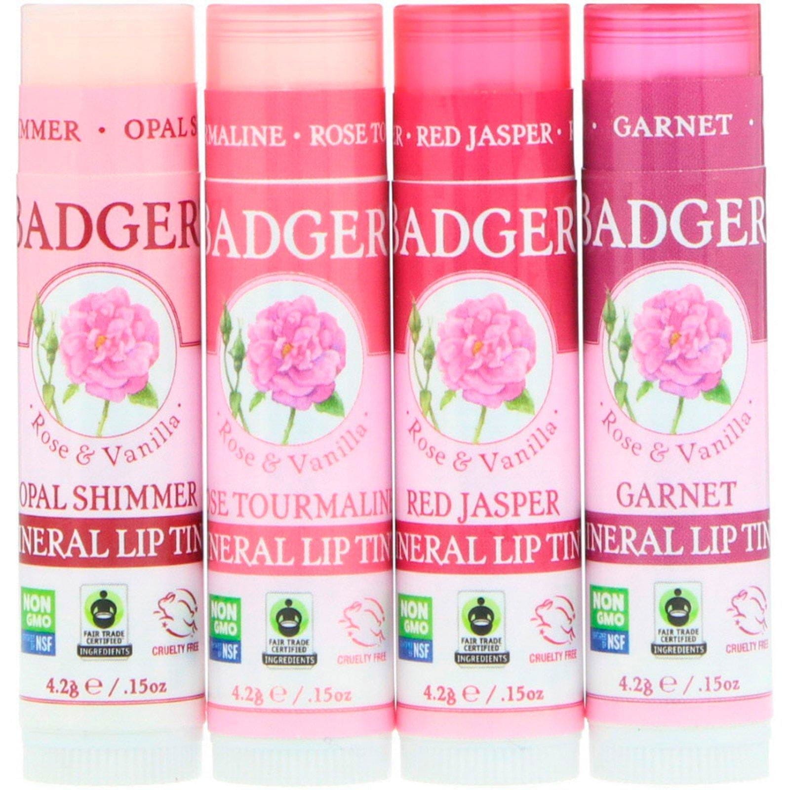Badger Company, Set de labiales minerales, paquete de 4, 0.15 oz (4.2 g) c/u