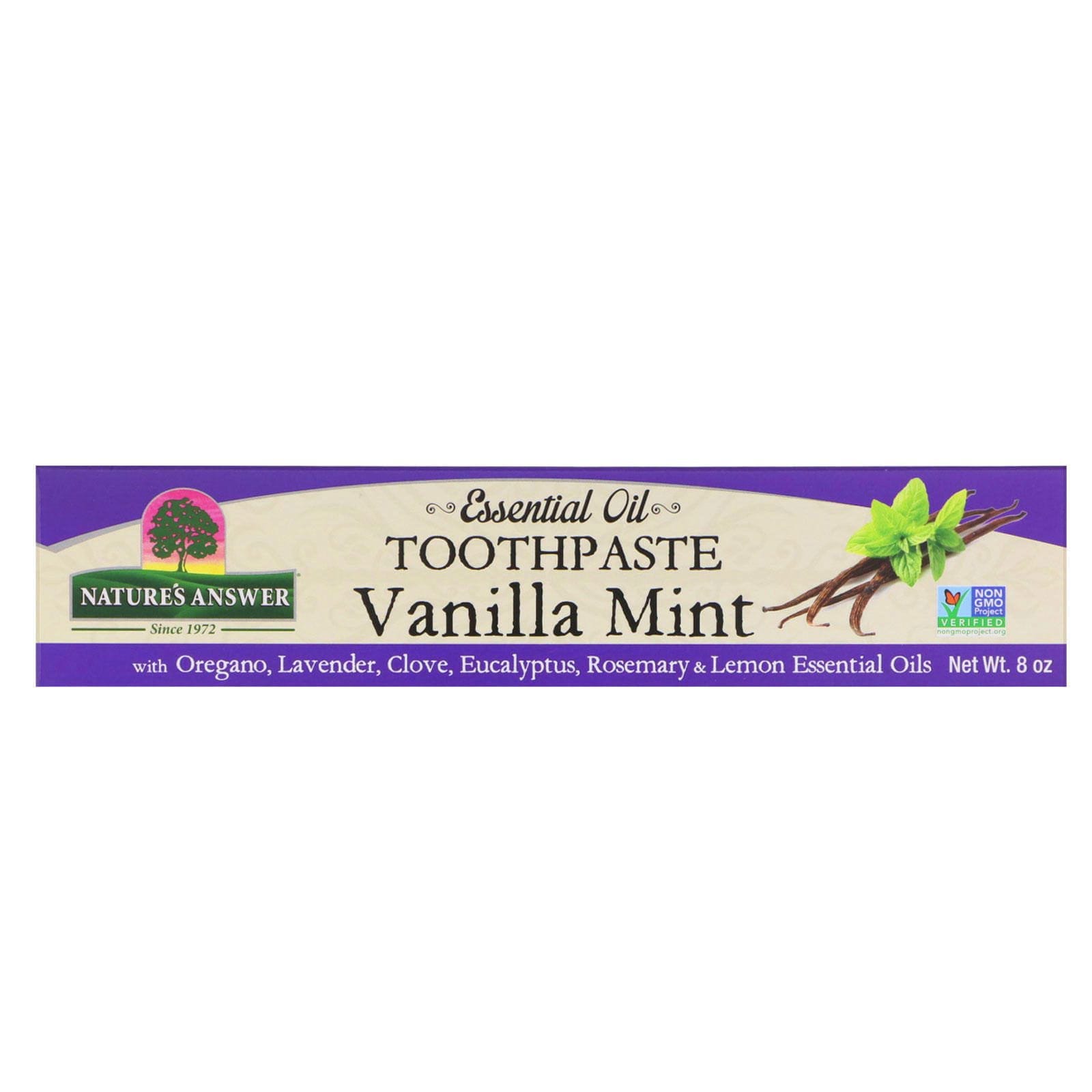 Nature's Answer, Pasta de dientes con aceites esenciales, vainilla y menta, 8 oz