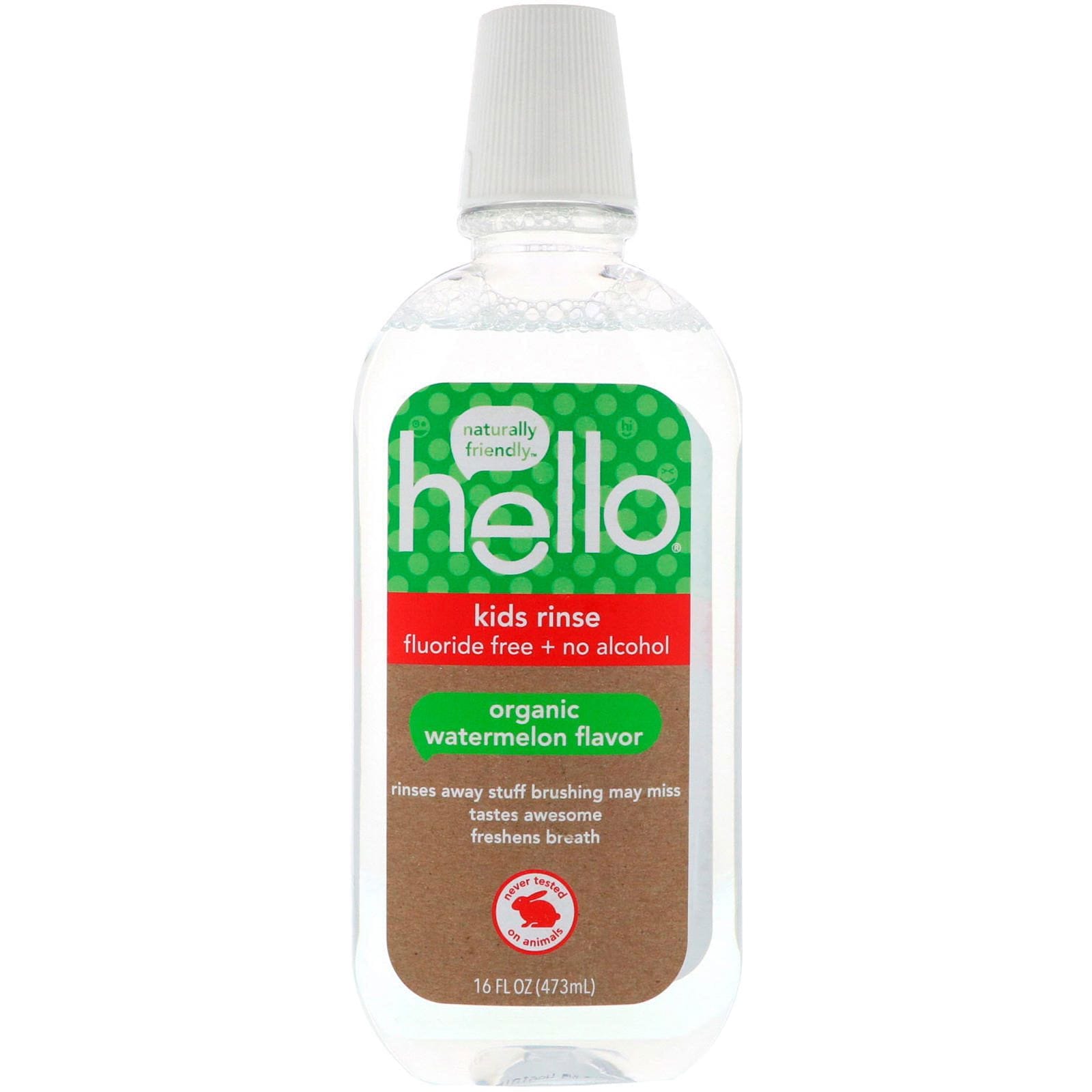 Hello, Kids Rinse, sin alcohol + libre de flúor, sabor a sandía orgánica, 16 fl oz (473 ml)