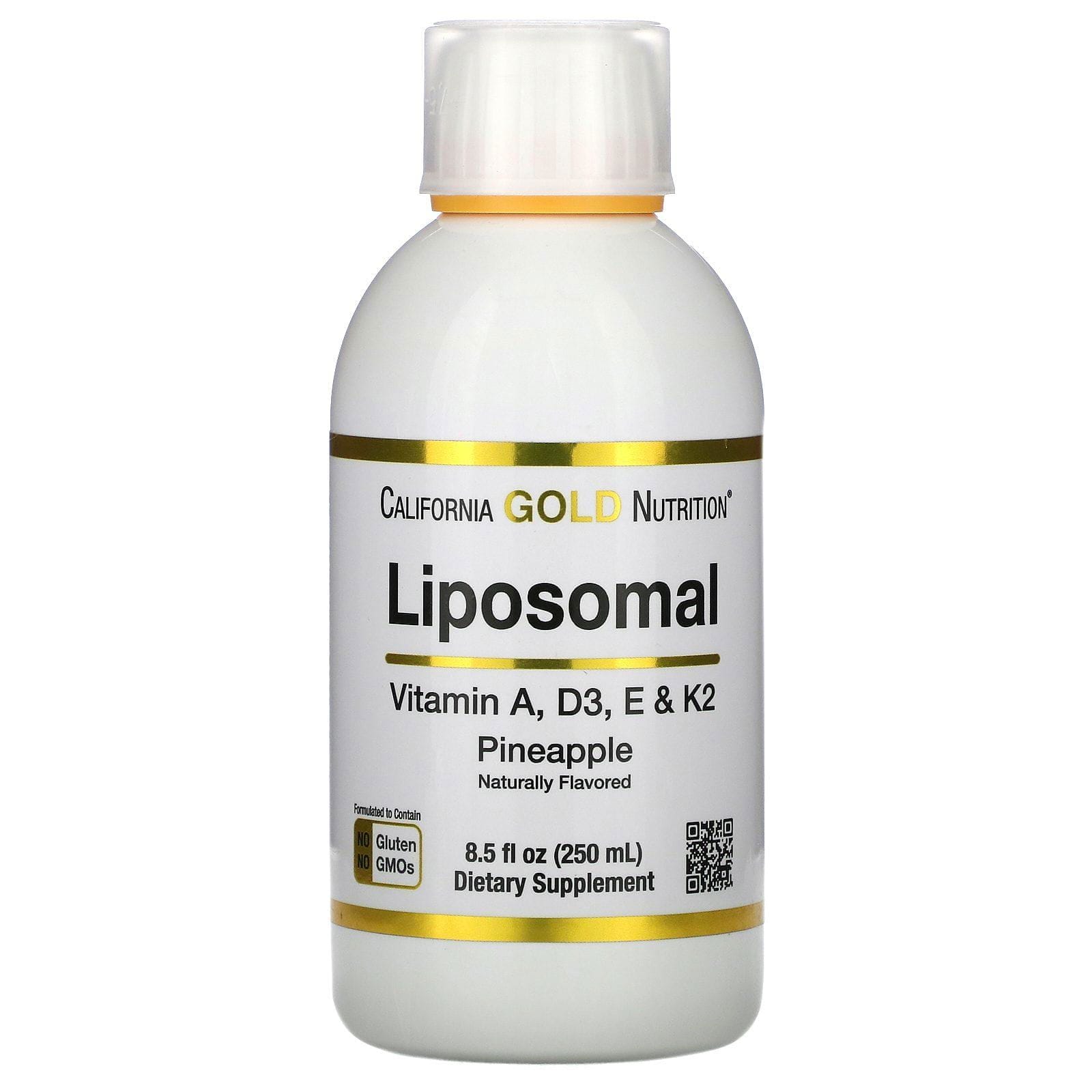 California Gold Nutrition, Vitaminas A, D3, E y K2 liposomales, Piña, 250 ml (8,5 oz. líq.)