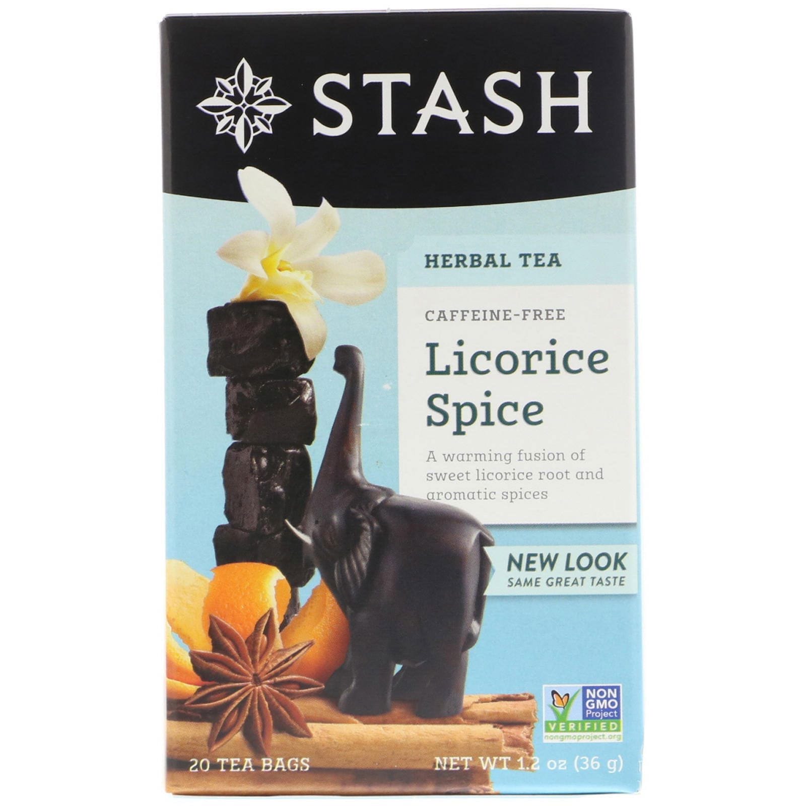 Stash Tea, Té herbal premium, regaliz especiado, sin cafeína, 20 bolsitas de té, 1.2 oz (36 g)