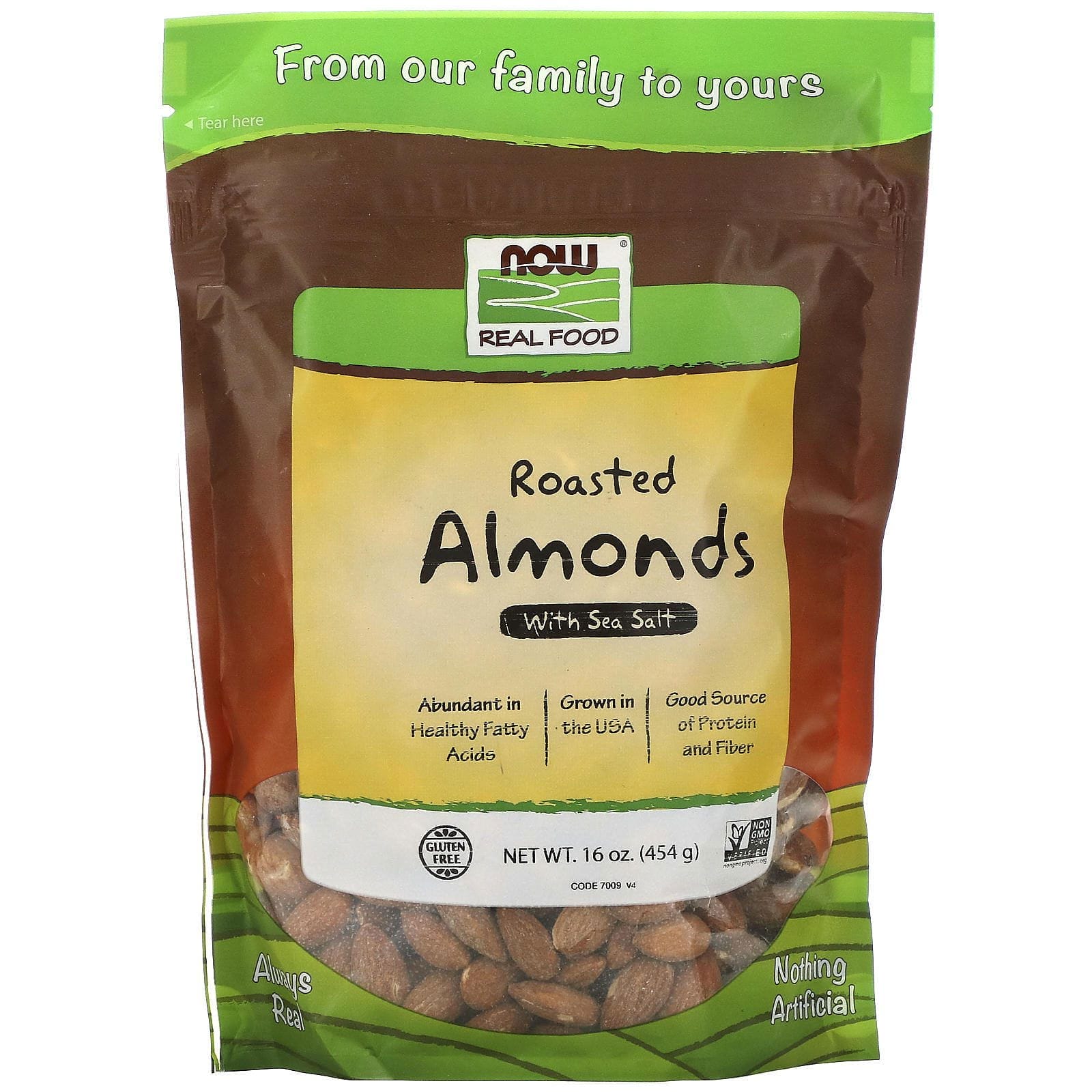 Now Foods, Real Food, Almendras Tostadas, con la sal del mar, 16 oz (454 g)