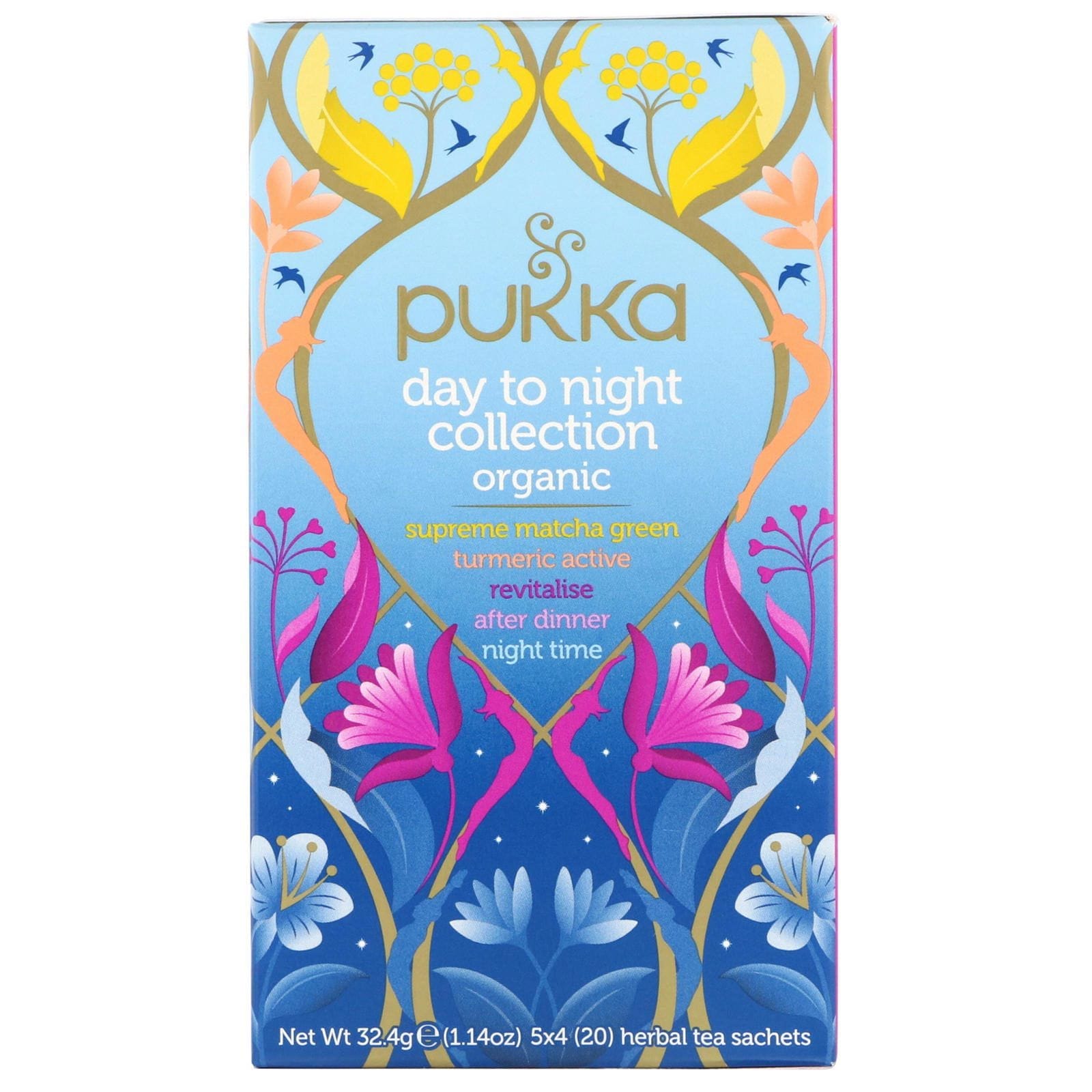 Pukka Herbs, Colección orgánica para día y noche, 20 saquitos de té de hierbas, 32,4 g (1,14 oz)
