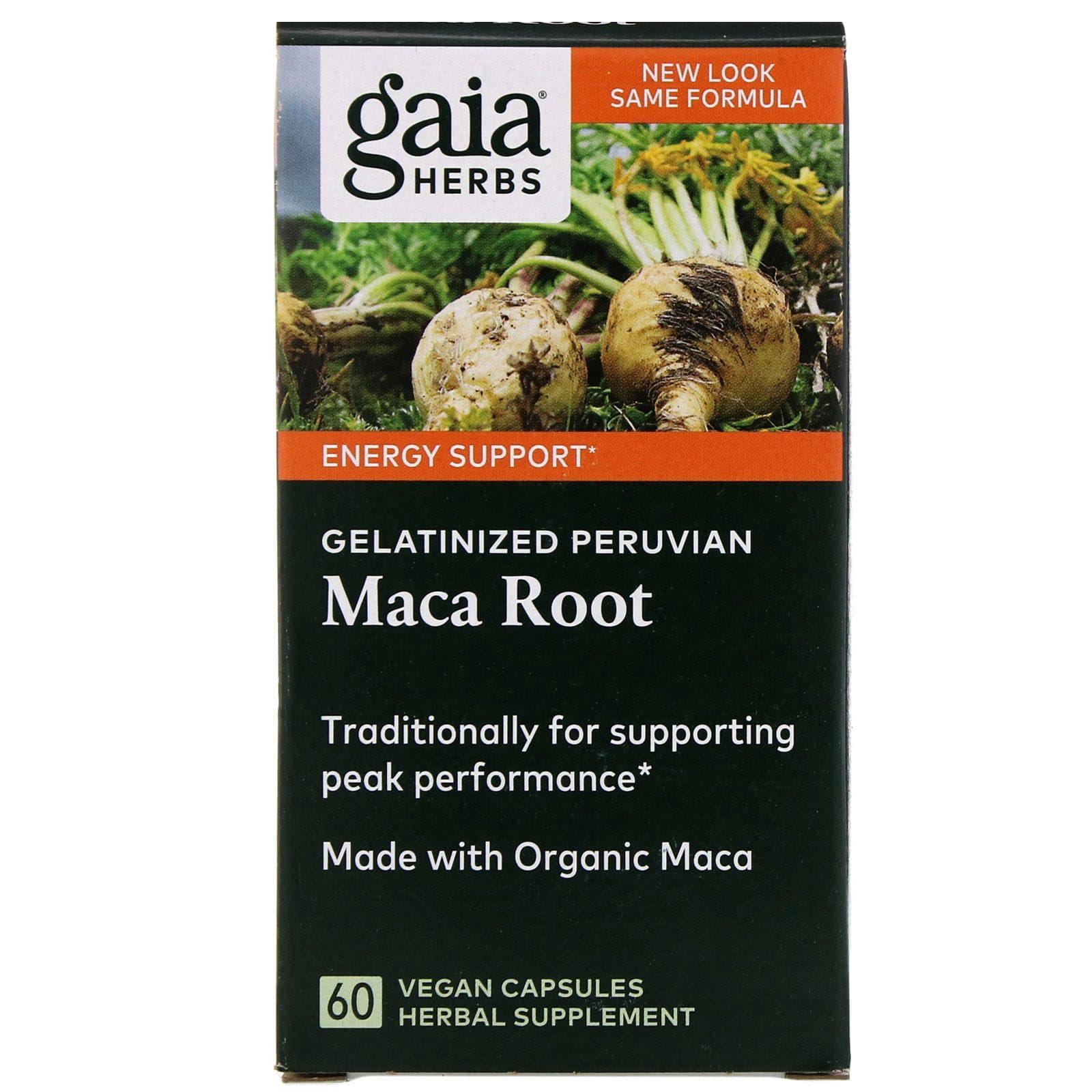 Gaia Herbs, Raíz de maca peruana gelatinizada, 60 cápsulas veganas