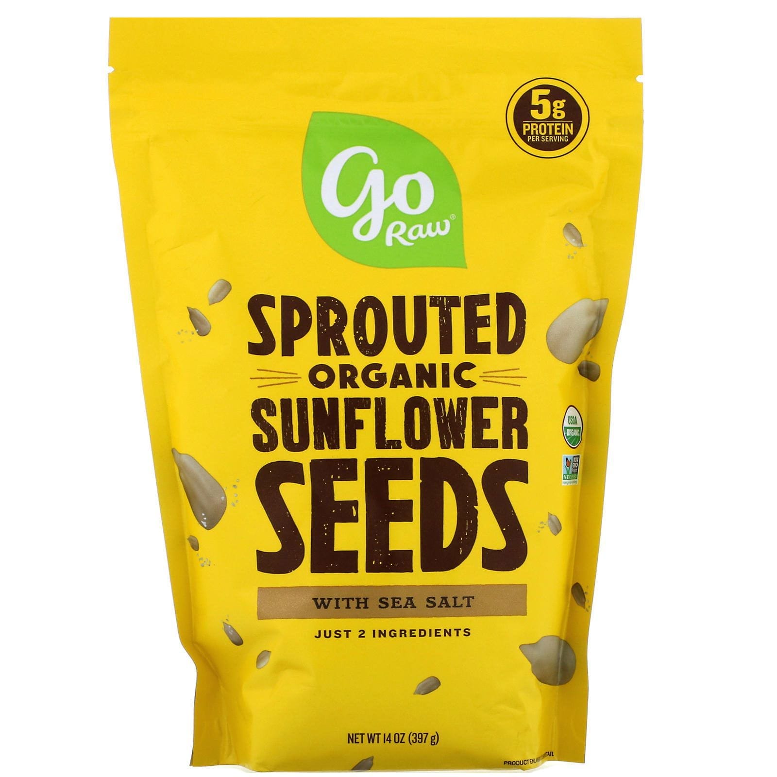 Go Raw, Semillas de girasol germinadas orgánicas con sal marina, 397 g (14 oz)