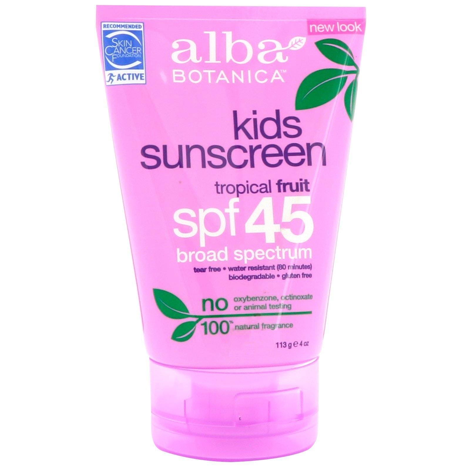 Alba Botanica, Protector solar para niños, fruta tropical, FPS 45, 4 oz (113 g)
