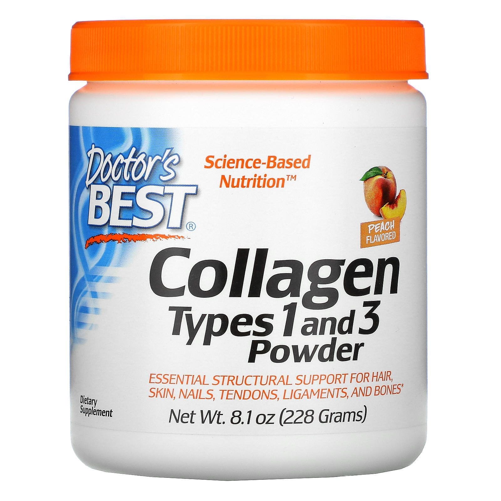Doctor's Best, Collagen Types 1 and 3 Powder, Peach Flavored, 8.1 oz (228 g)