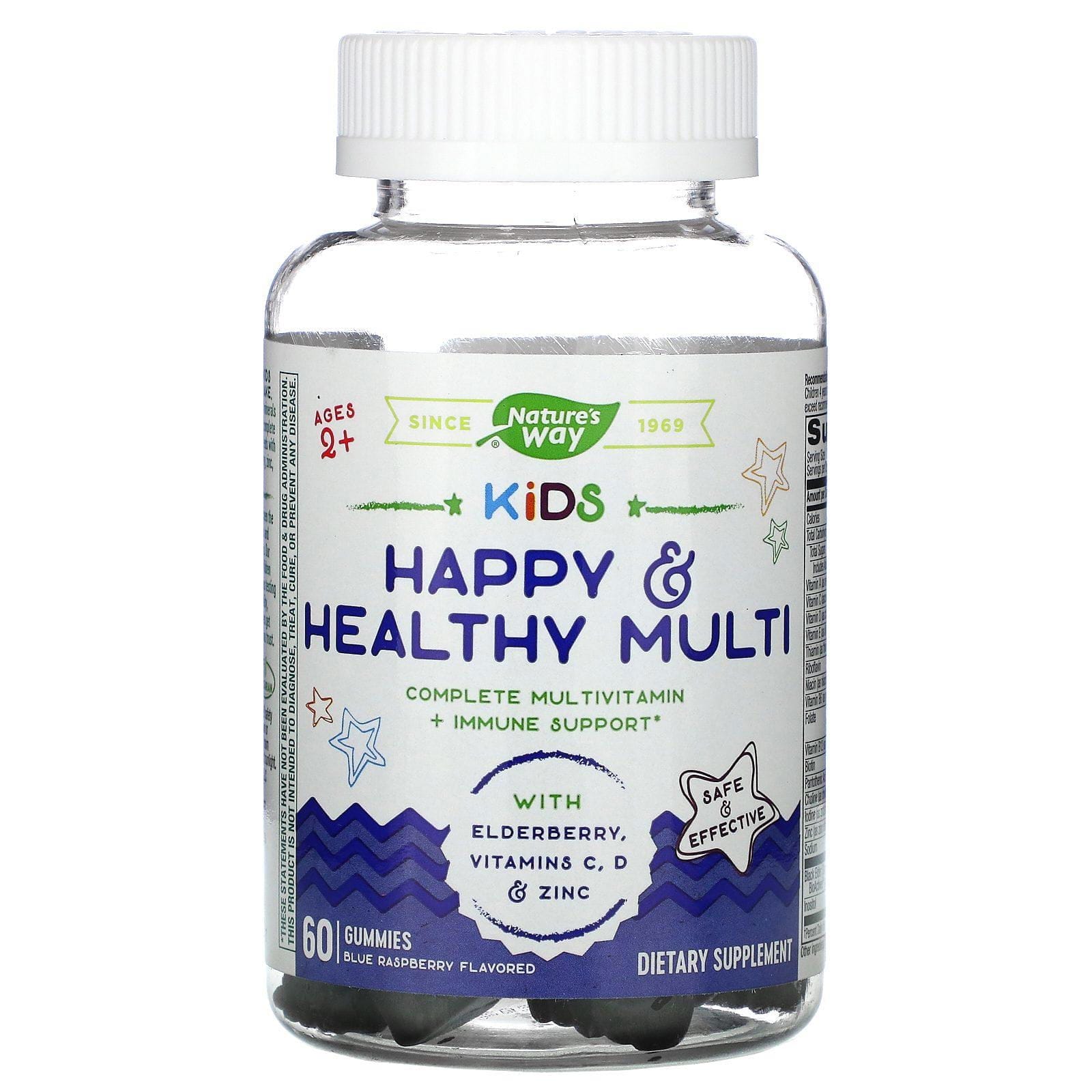 Nature's Way, Kids, Suplemento multivitamínico, Happy & Healthy, Para niños mayores de 2 años, Frambuesa, 60 gomitas