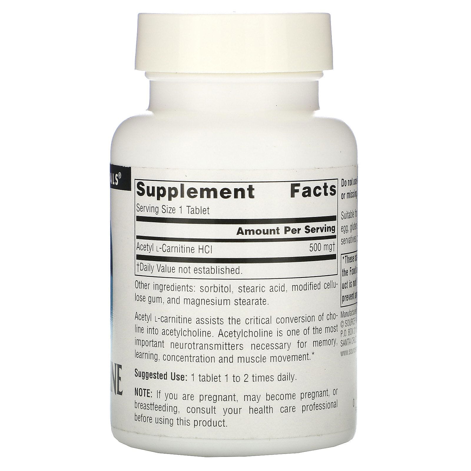 Source Naturals, Acetil L-Carnitina, 500 mg, 60 tabletas – Tienda  Allnatural MX