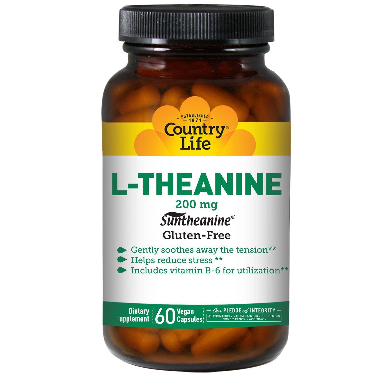 Country Life, L-Teanina, 200 mg, 60 cápsulas vegetales