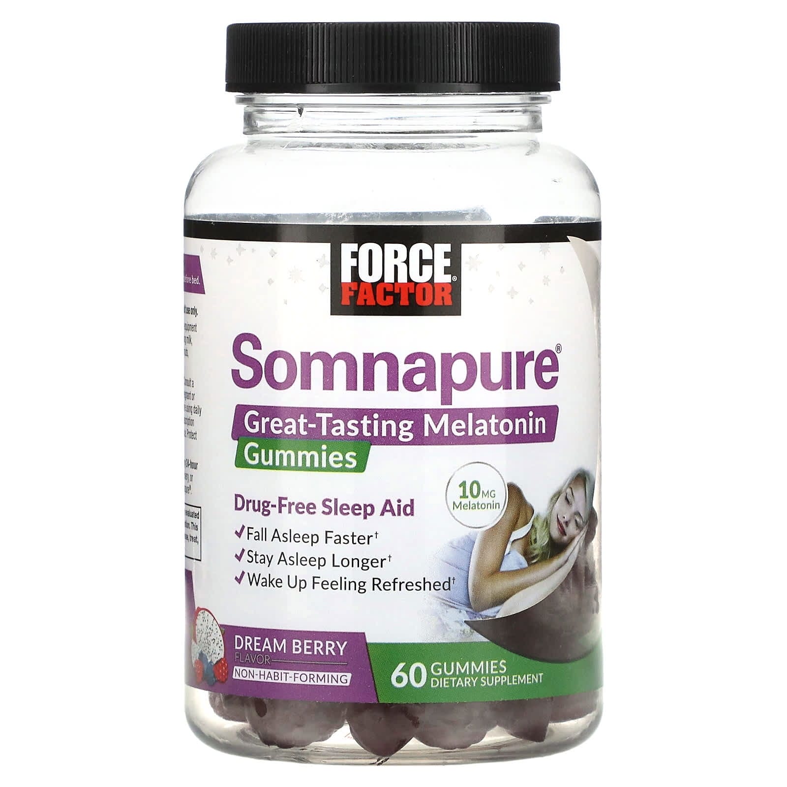 Force Factor, Somnapure, Gomitas de melatonina de excelente sabor, Bayas de ensueño, 5 mg, 60 gomitas