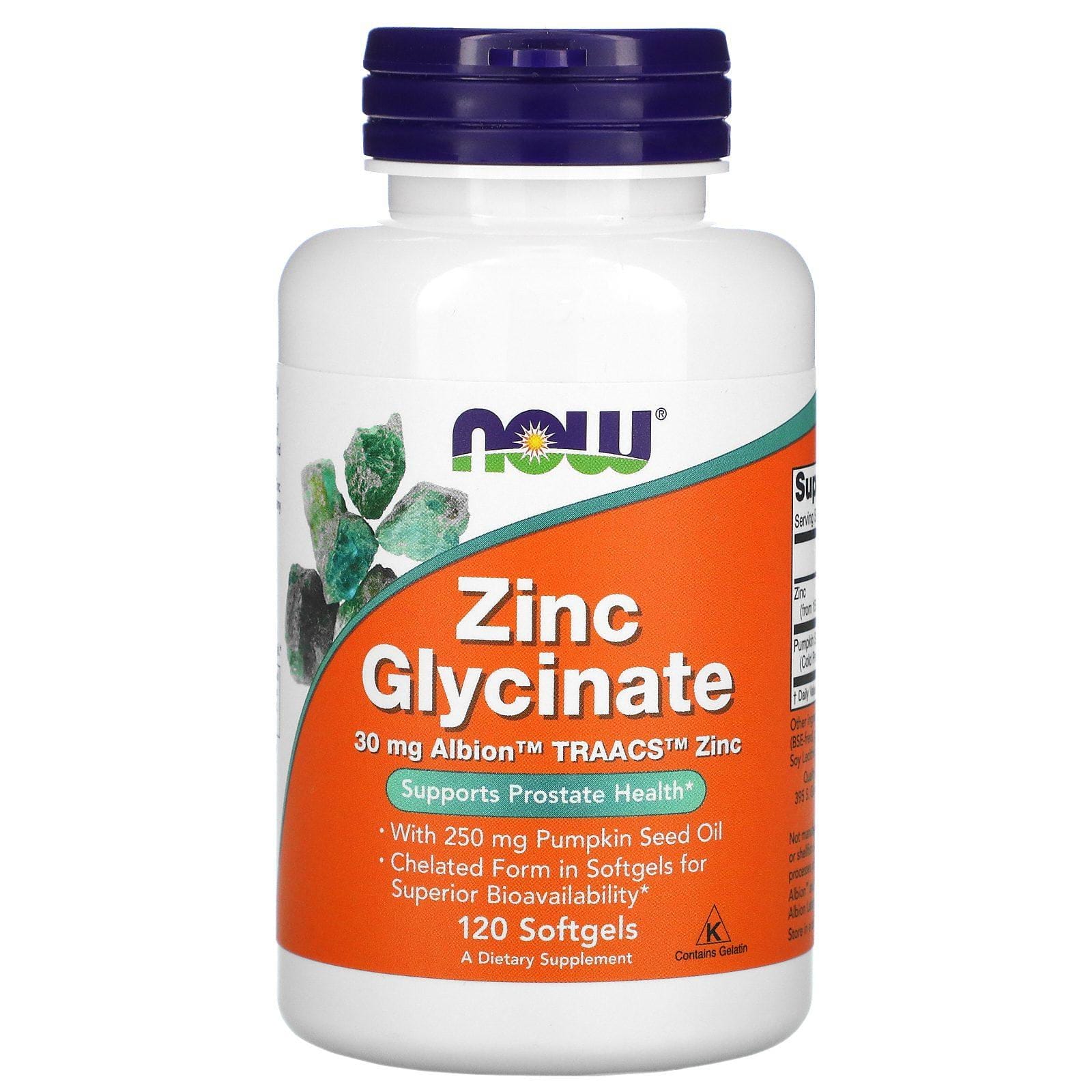 Now Foods, Glicinato de zinc, 120 cápsulas blandas