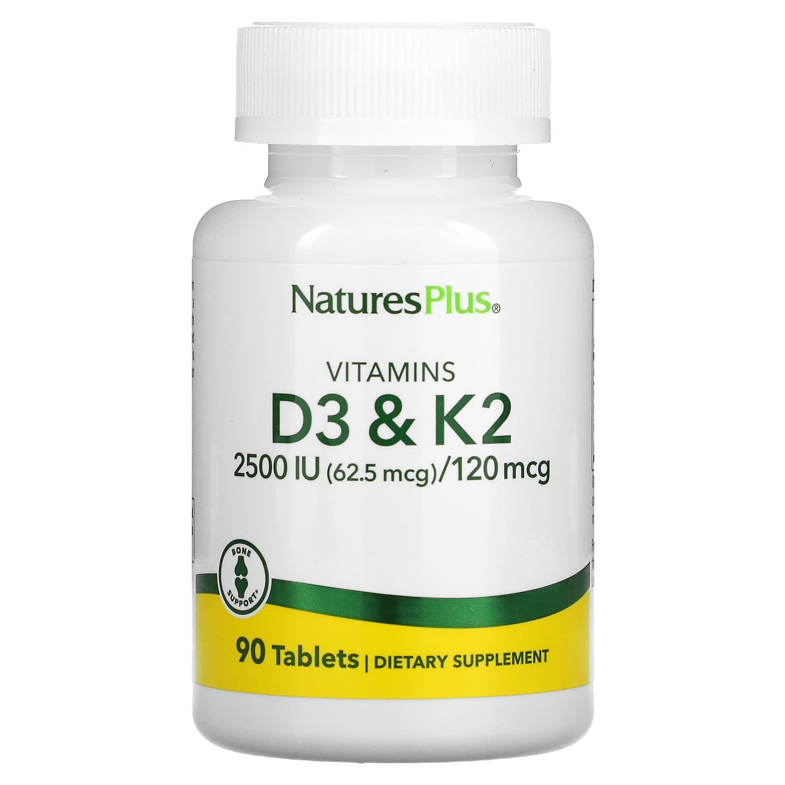 NaturesPlus, Vitaminas D3 y K2, 90 comprimidos