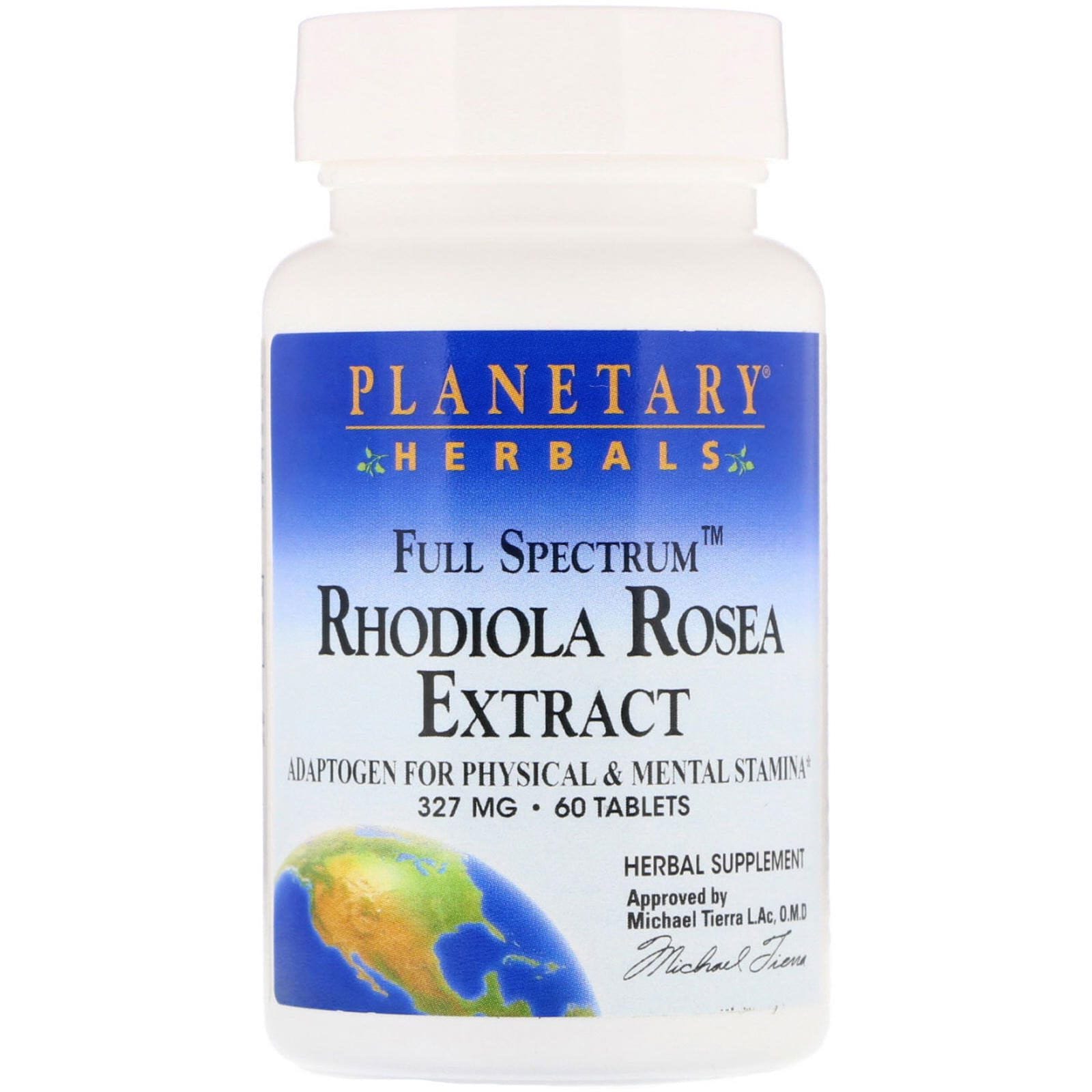 Planetary Herbals, Extracto de Rhodiola Rosea, Espectro Entero, 327 mg, 60 Comprimidos
