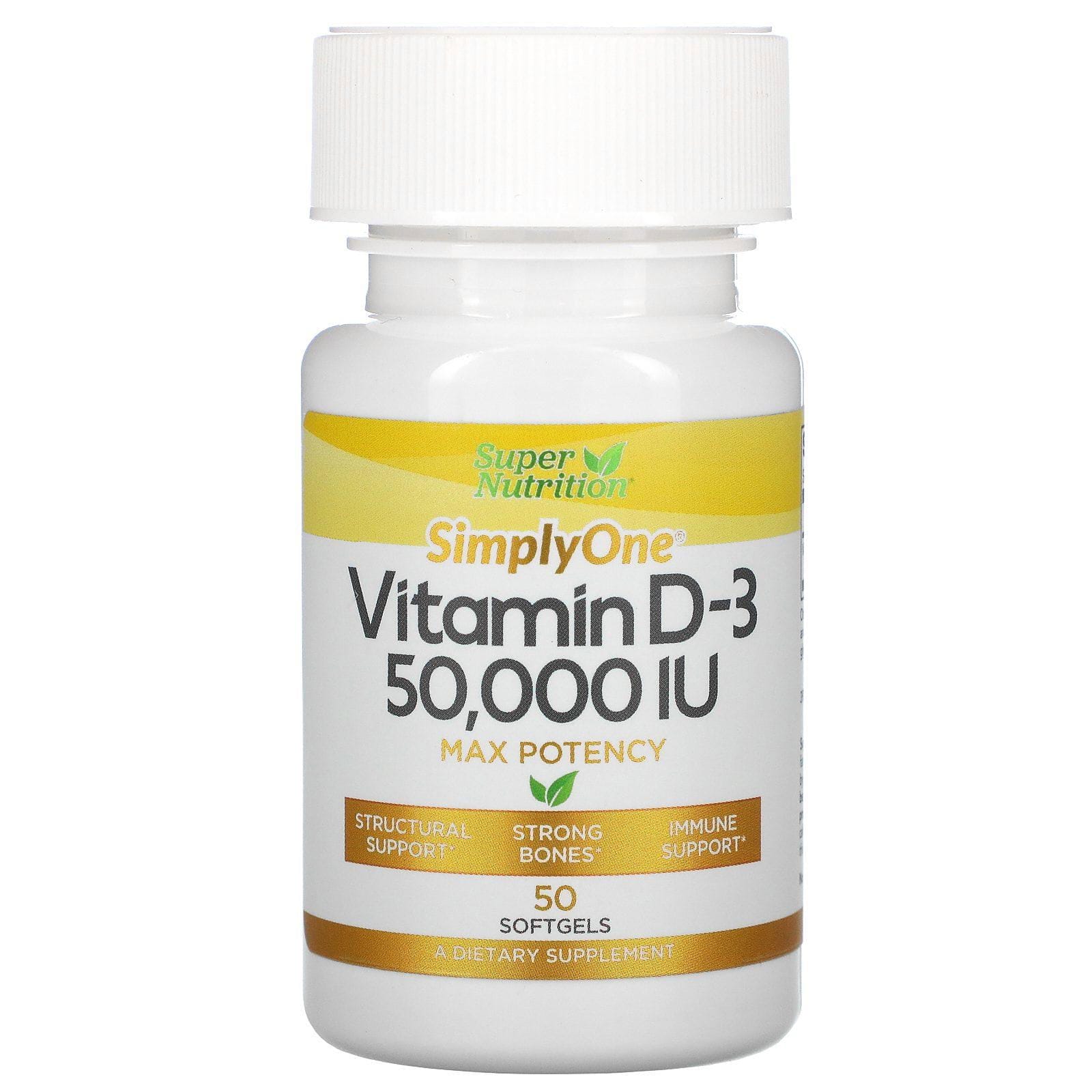 Super Nutrition, SimplyOne, Vitamina D3, 50.000 UI, 50 cápsulas blandas
