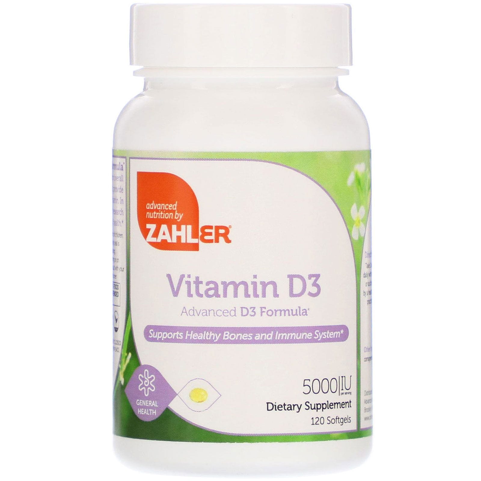 Zahler, Vitamina D3, fórmula avanzada D3, 5,000 UI, 120 cápsulas blandas