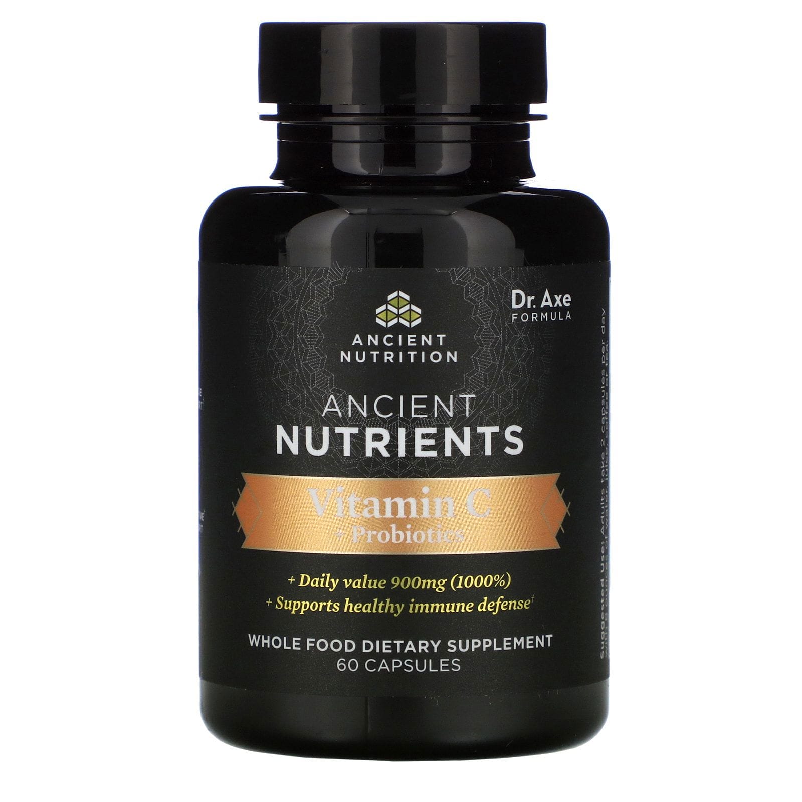 Dr. Axe / Ancient Nutrition, Nutrientes ancestrales, Vitamina C más probióticos, 60 cápsulas