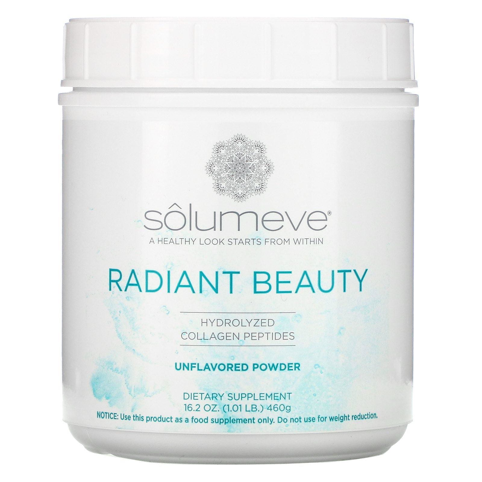 Solumeve, Belleza radiante, Péptidos de colágeno hidrolizado, Polvo sin sabor, 460 g (16 oz/1 lb)